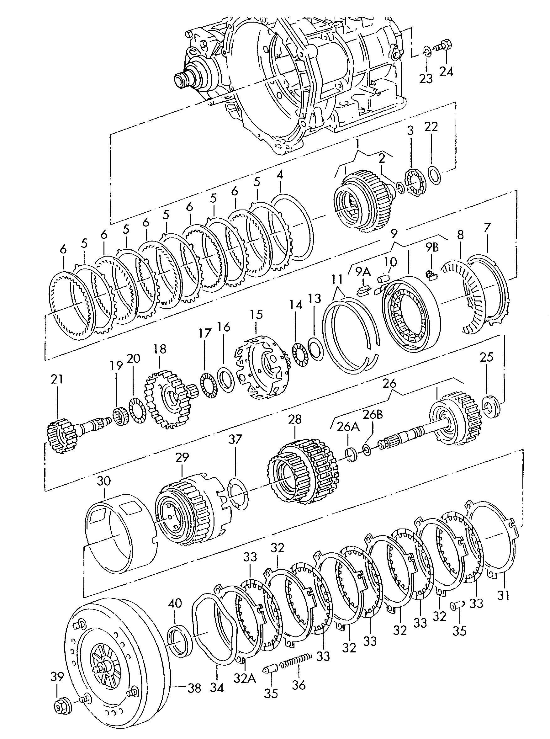 前行-
倒档离合器; 行星齿轮架; 变矩器; 用于四档自动变速器 - Alhambra(AL)  