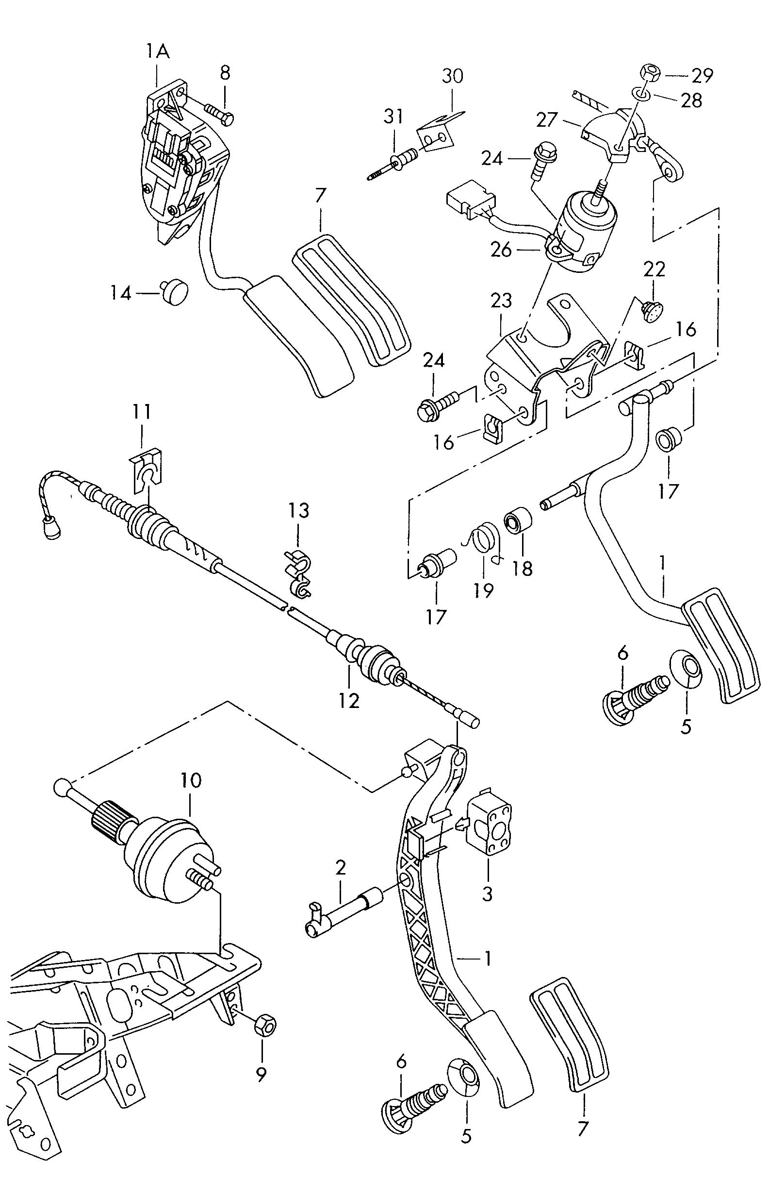 pedal plynu; spojeni bowdenove akcelerace - Alhambra(AL)  