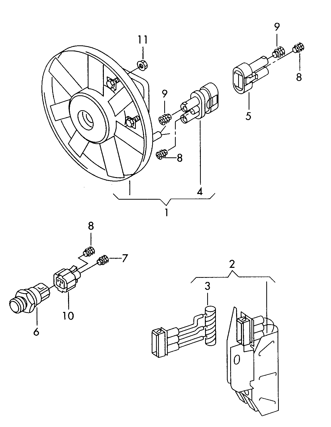 散热器风扇; 用于带空调的车型; 用于带第二个汽化器
的车型 - Alhambra(AL)  