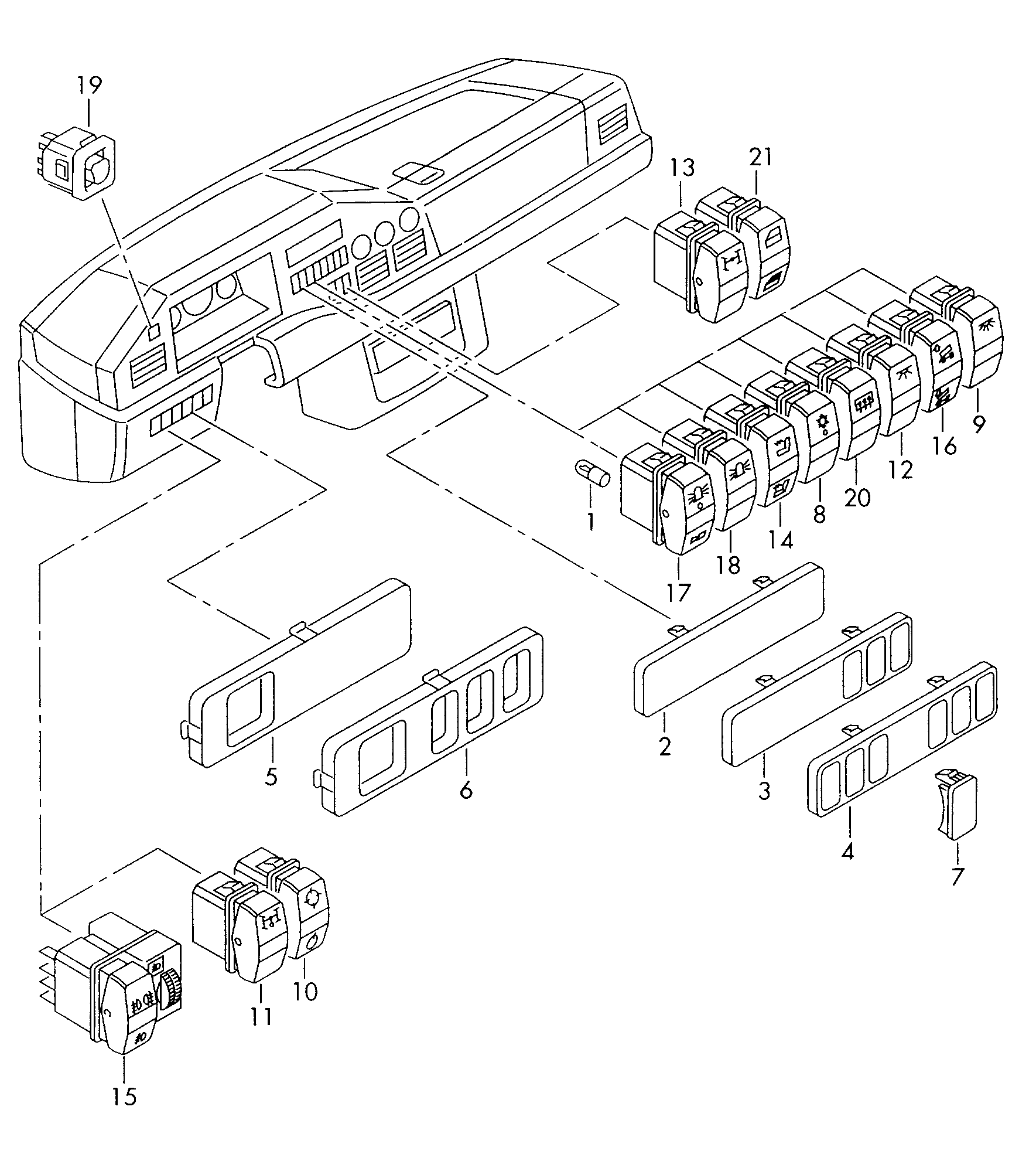 schakelaars in dashboard; U.-SCHLAUCH AUF 971-20 - LT, LT 4x4(LT)  