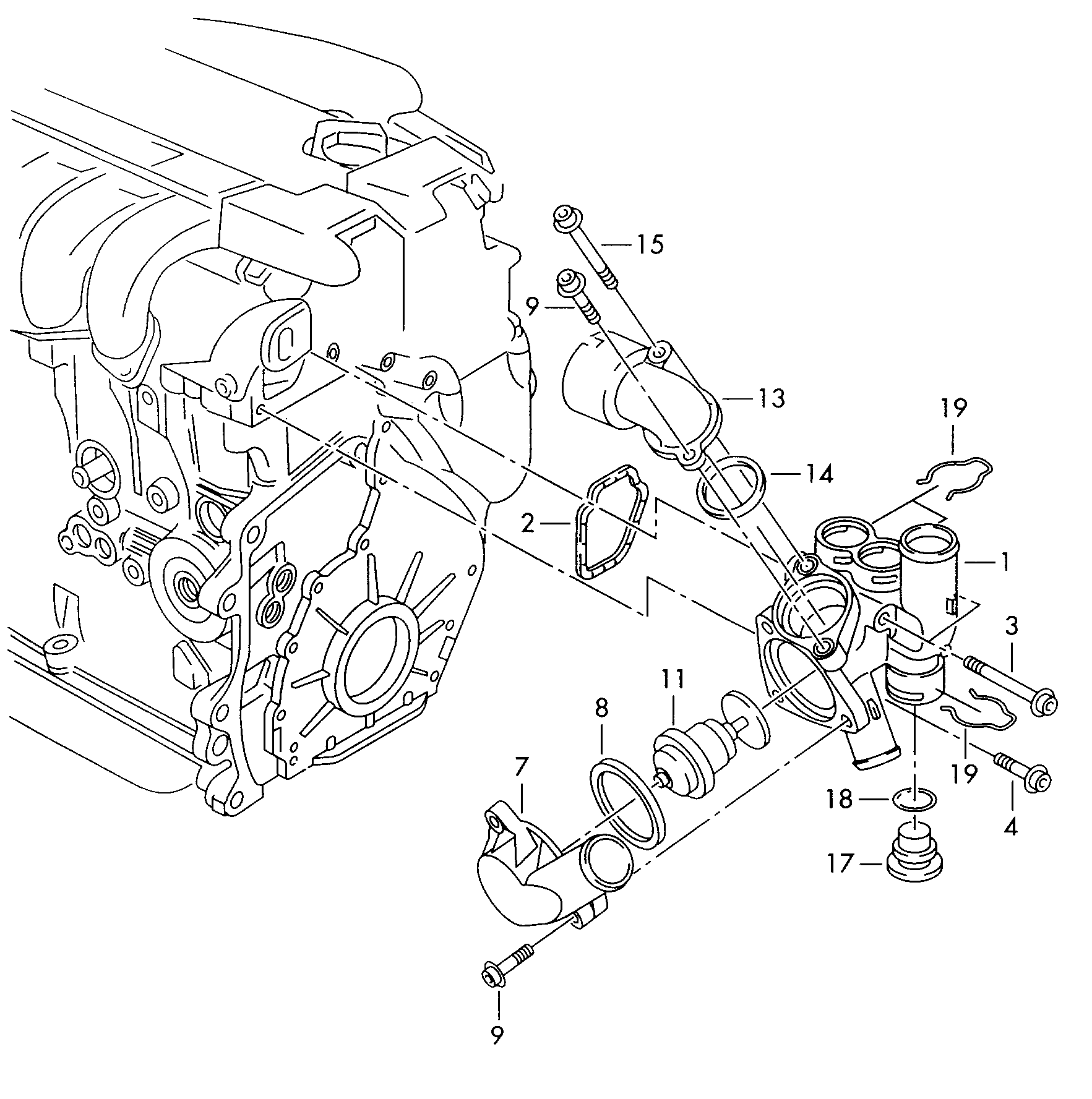 Kuehlmittelreglergehaeuse - Audi A3/S3/Sportb./Lim./qu(A3)  
