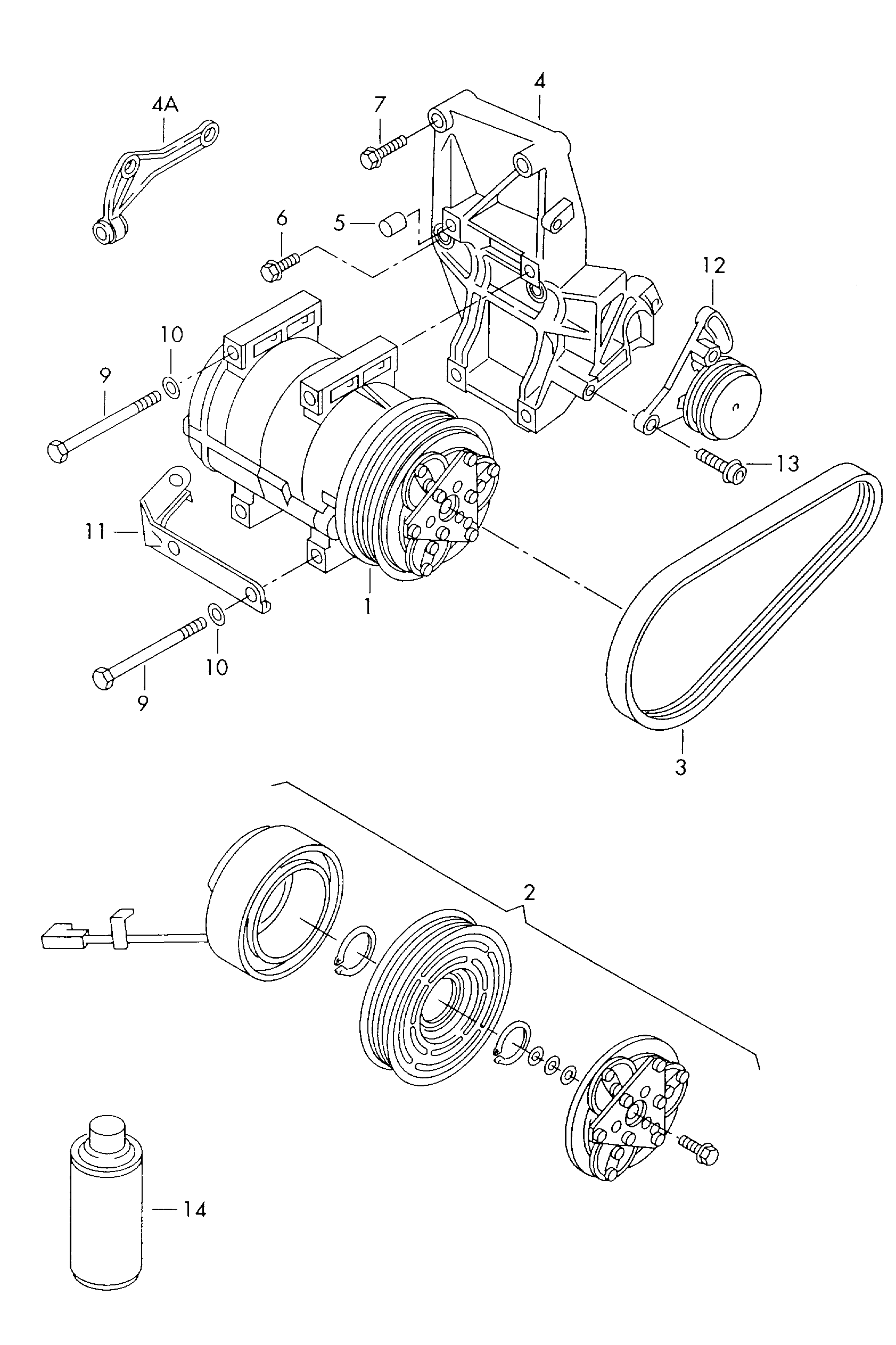 a/c compressor; connecting and mounting parts
for... - Passat/4Motion/Santana(PA)  