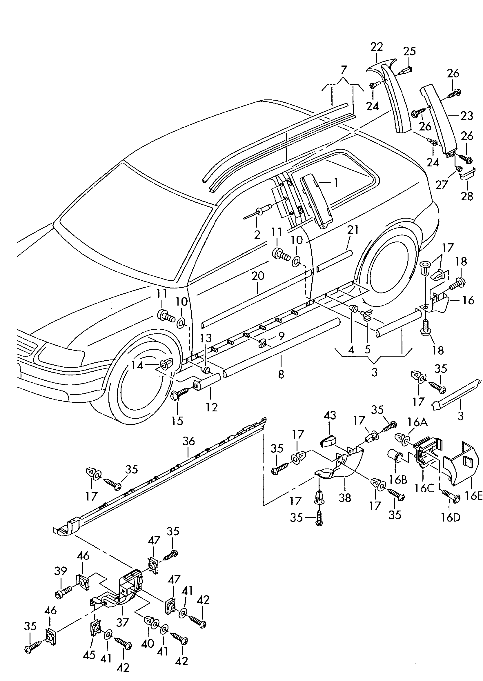 protective strips; molding - roof - Audi A3/S3/Sportb./Lim./qu(A3)  