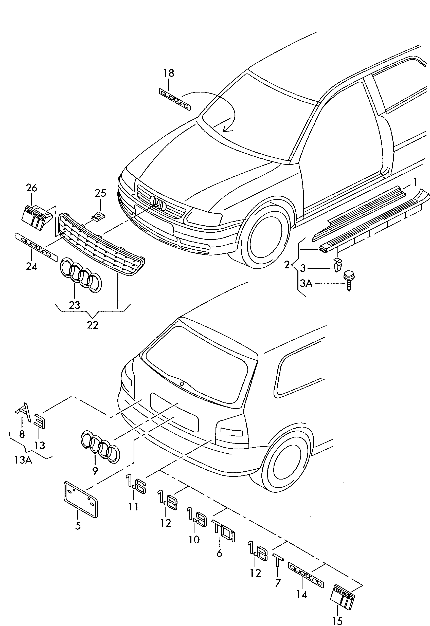 radiator grille; air guide grille - Audi A3/S3/Sportb./Lim./qu(A3)  