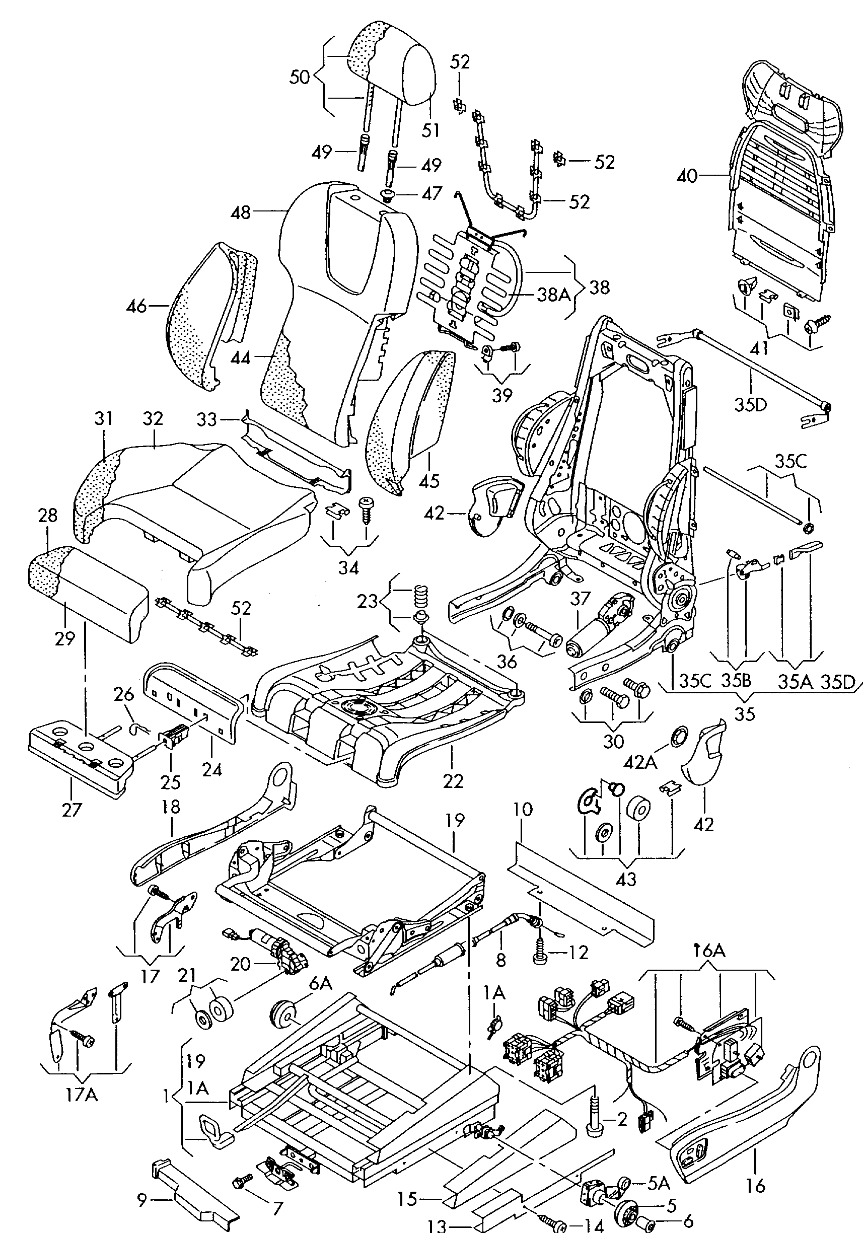 Koltuk; Sırtlık iskeleti; Baş dayamlğ - Audi A3/S3/Sportb./Lim./qu(A3)  