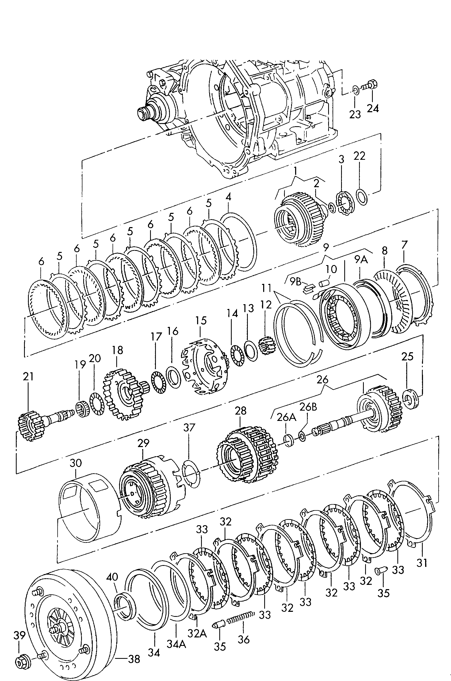 前行-
倒档离合器; 行星齿轮架; 变矩器; 用于四档自动变速器 - Alhambra(AL)  
