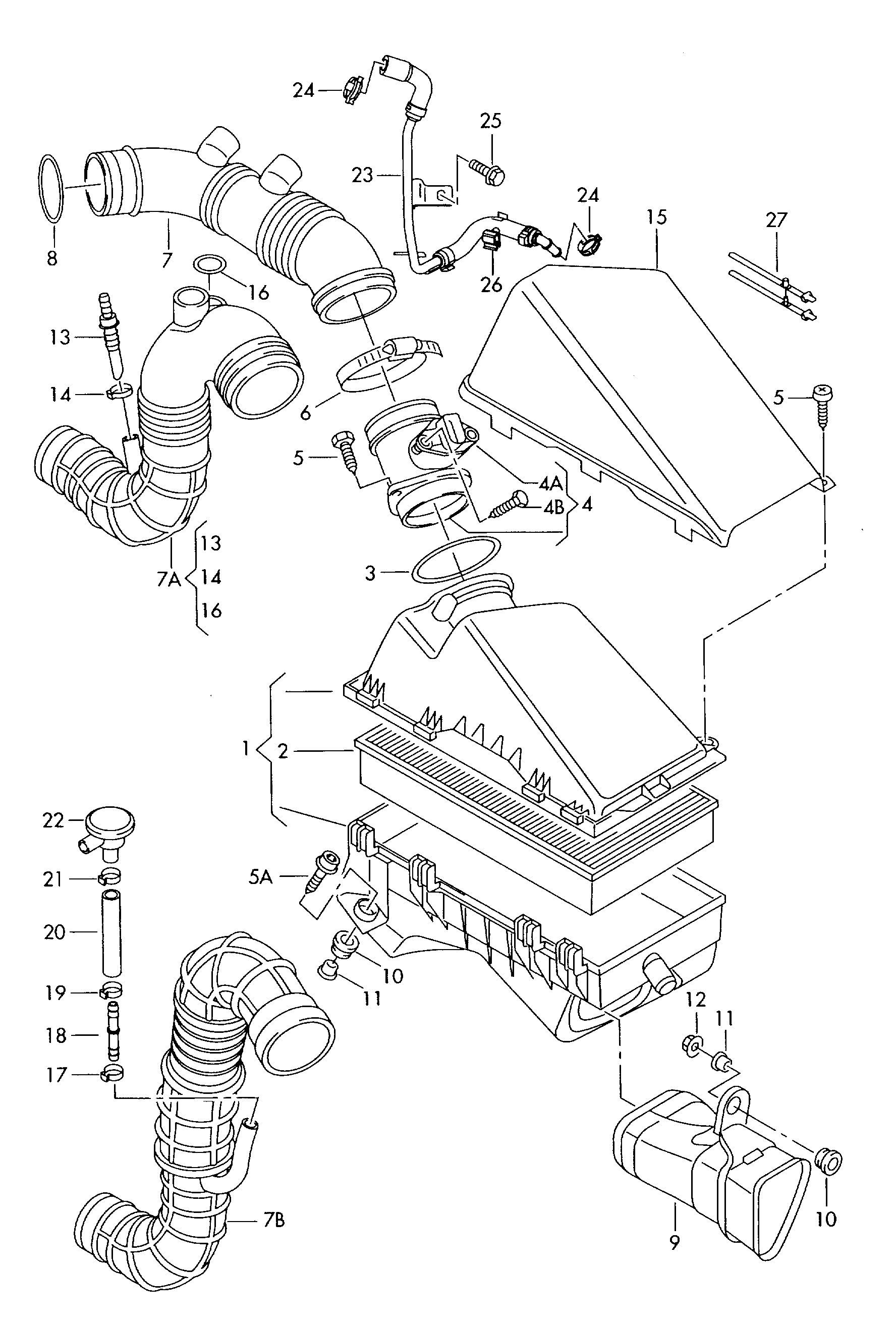 air filter with connecting
parts - Audi A3/S3/Sportb./Lim./qu(A3)  