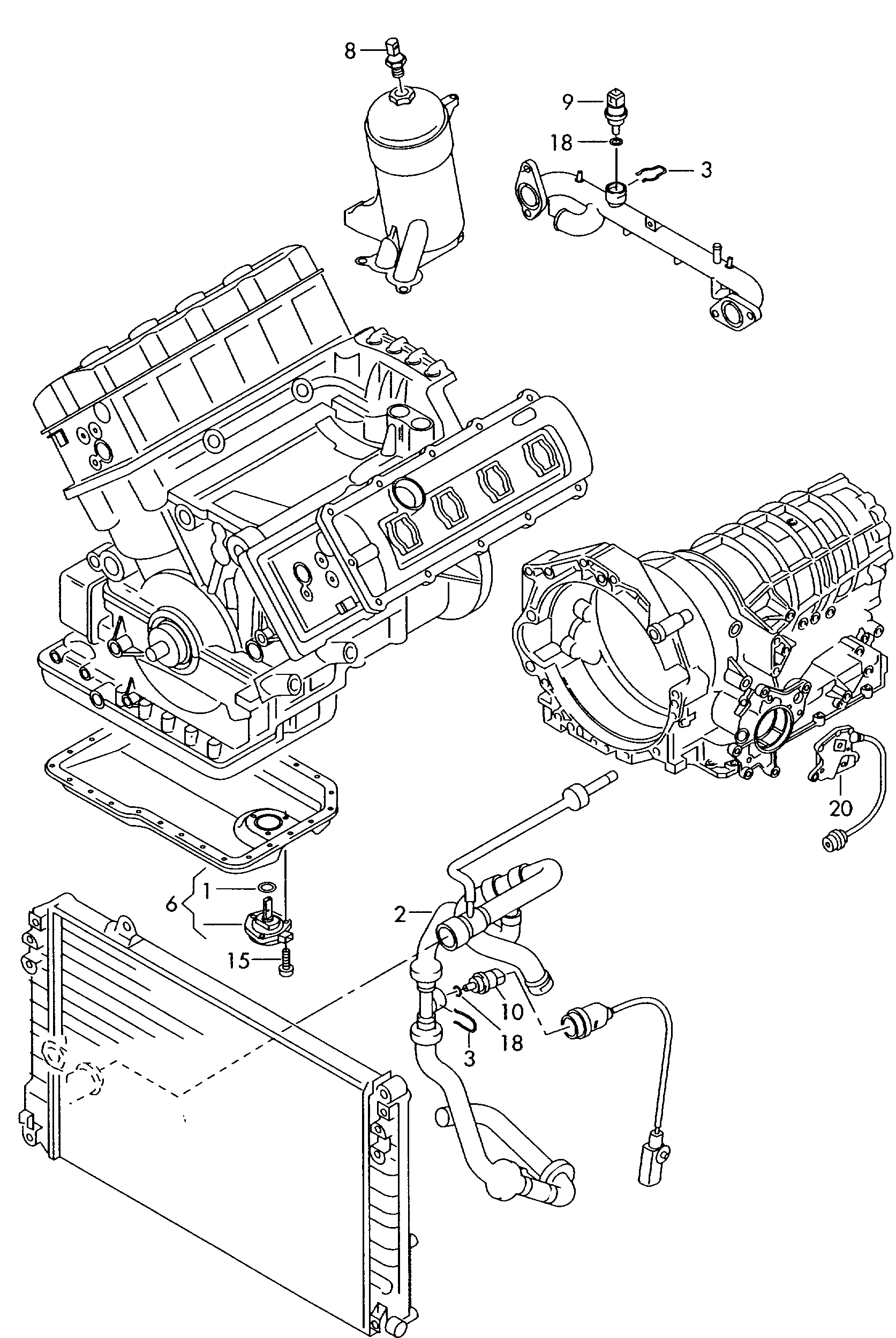 schakelaar en sensor op motor
en versnellingsbak - Audi A6/Avant(A6)  