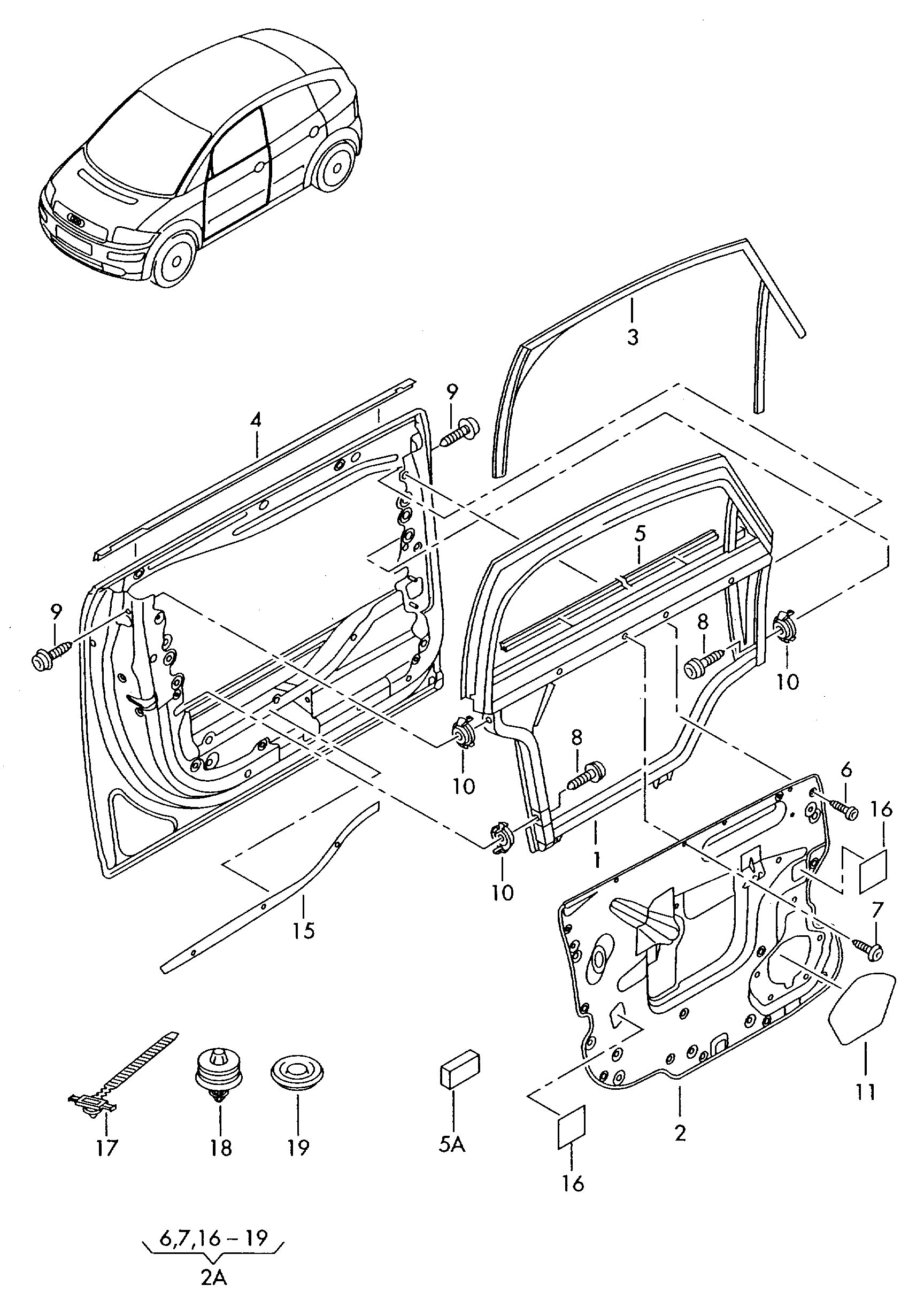 mounting f. door instal. parts
with door window f... - Audi A2(A2)  