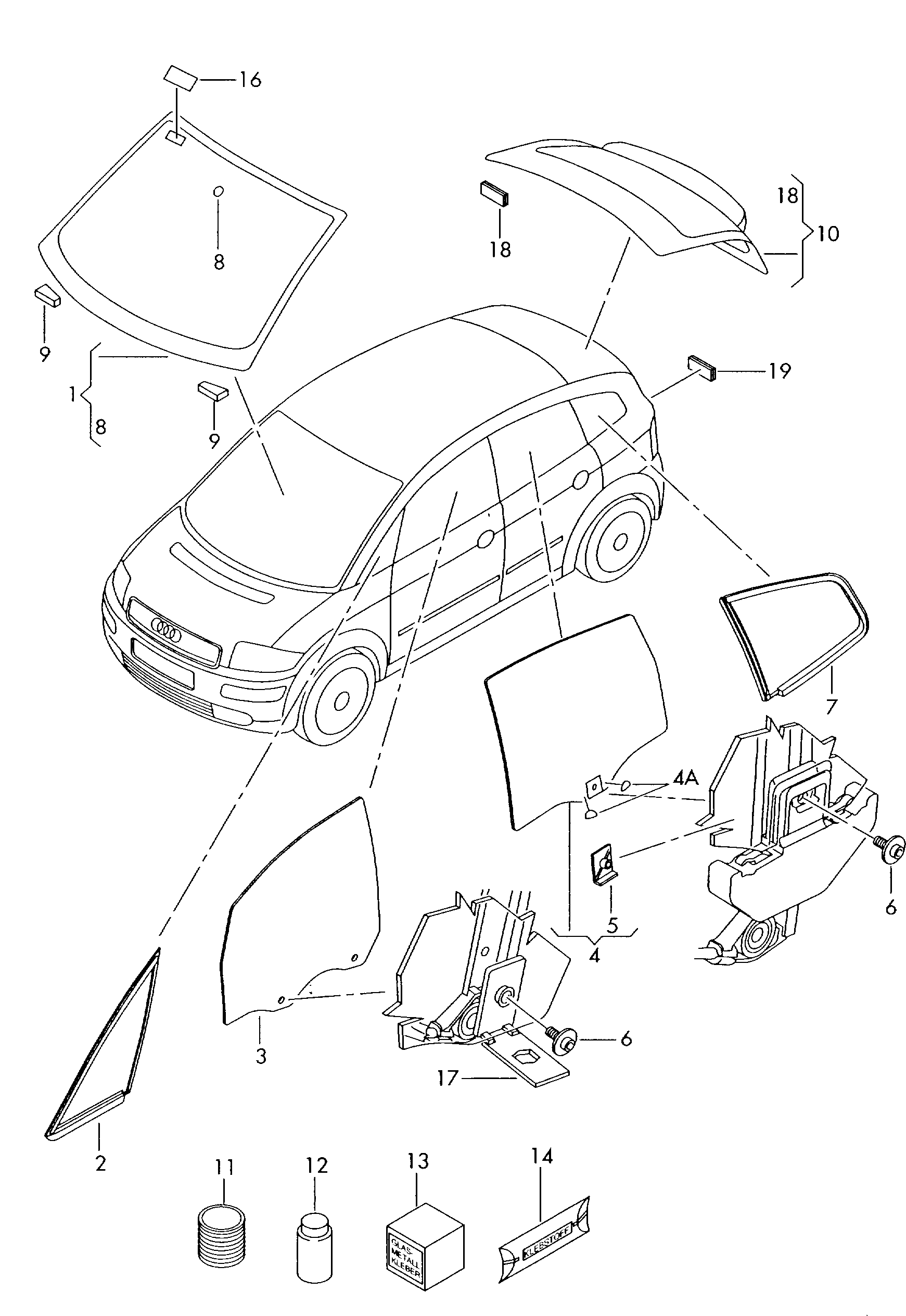 szyby okienne - Audi A2(A2)  