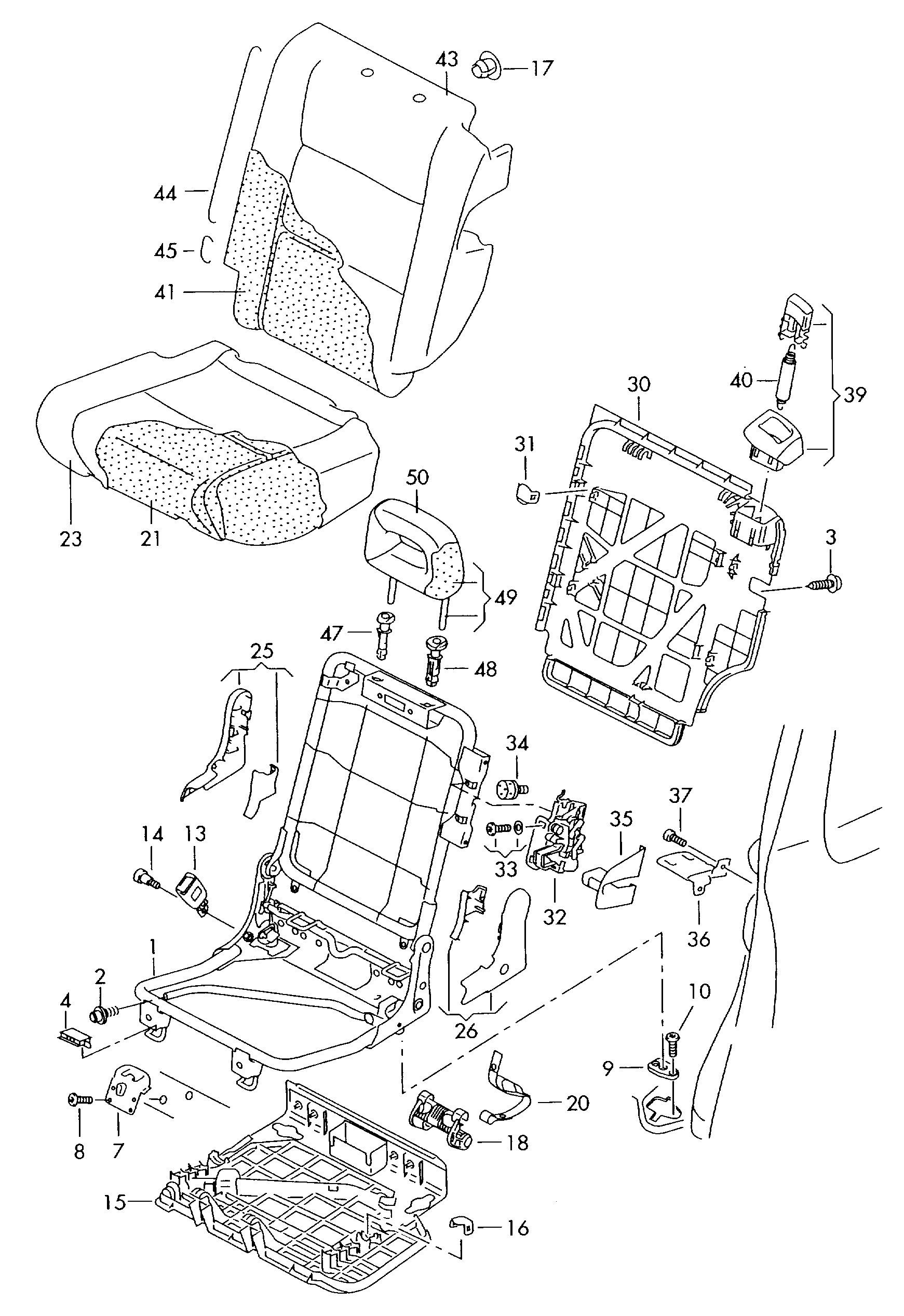 backrest, split - Audi A2(A2)  