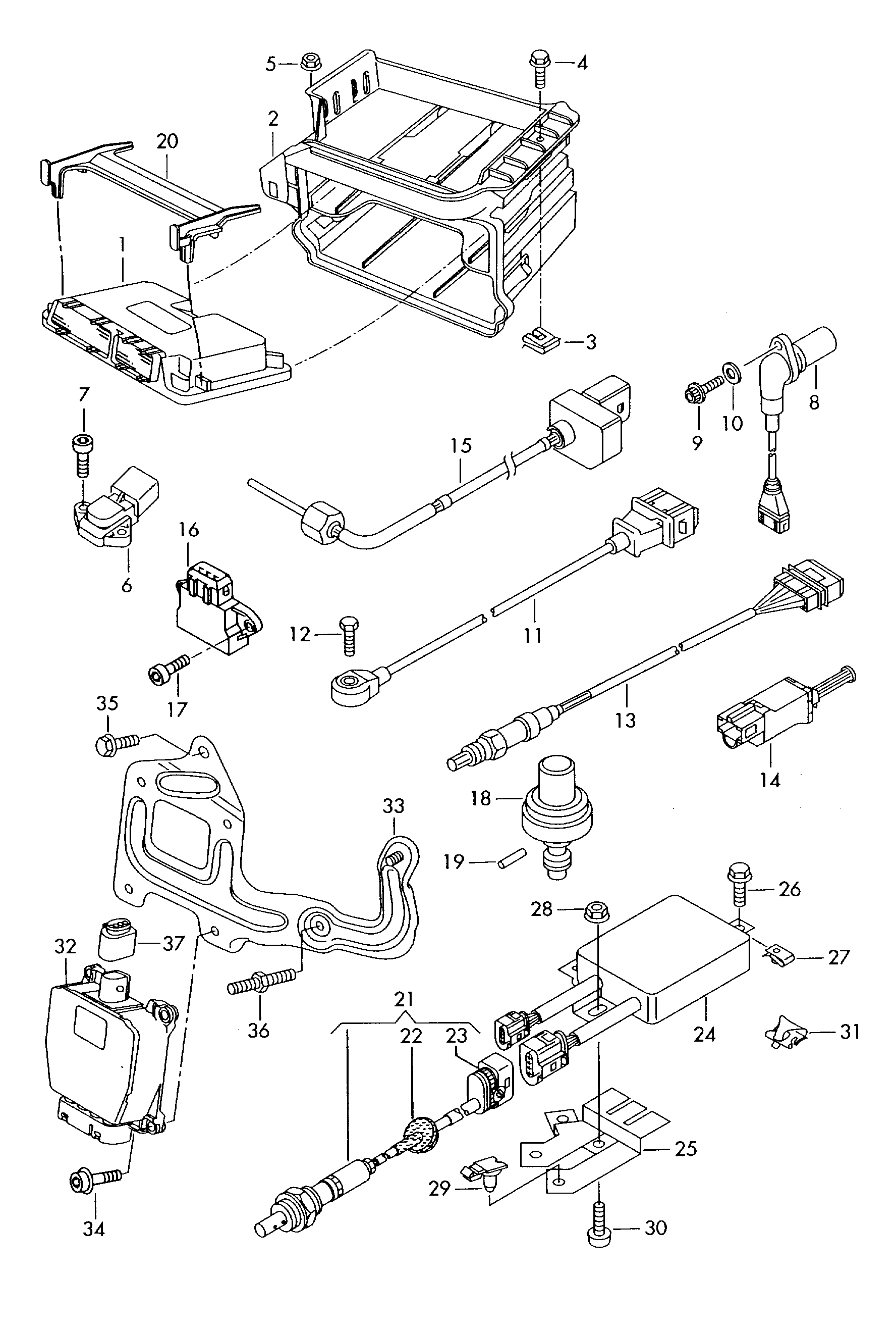 エンジンコントロールユニット; インパルスセンサー; アンチノックセンサー; ラムダプローブ - Audi A2(A2)  