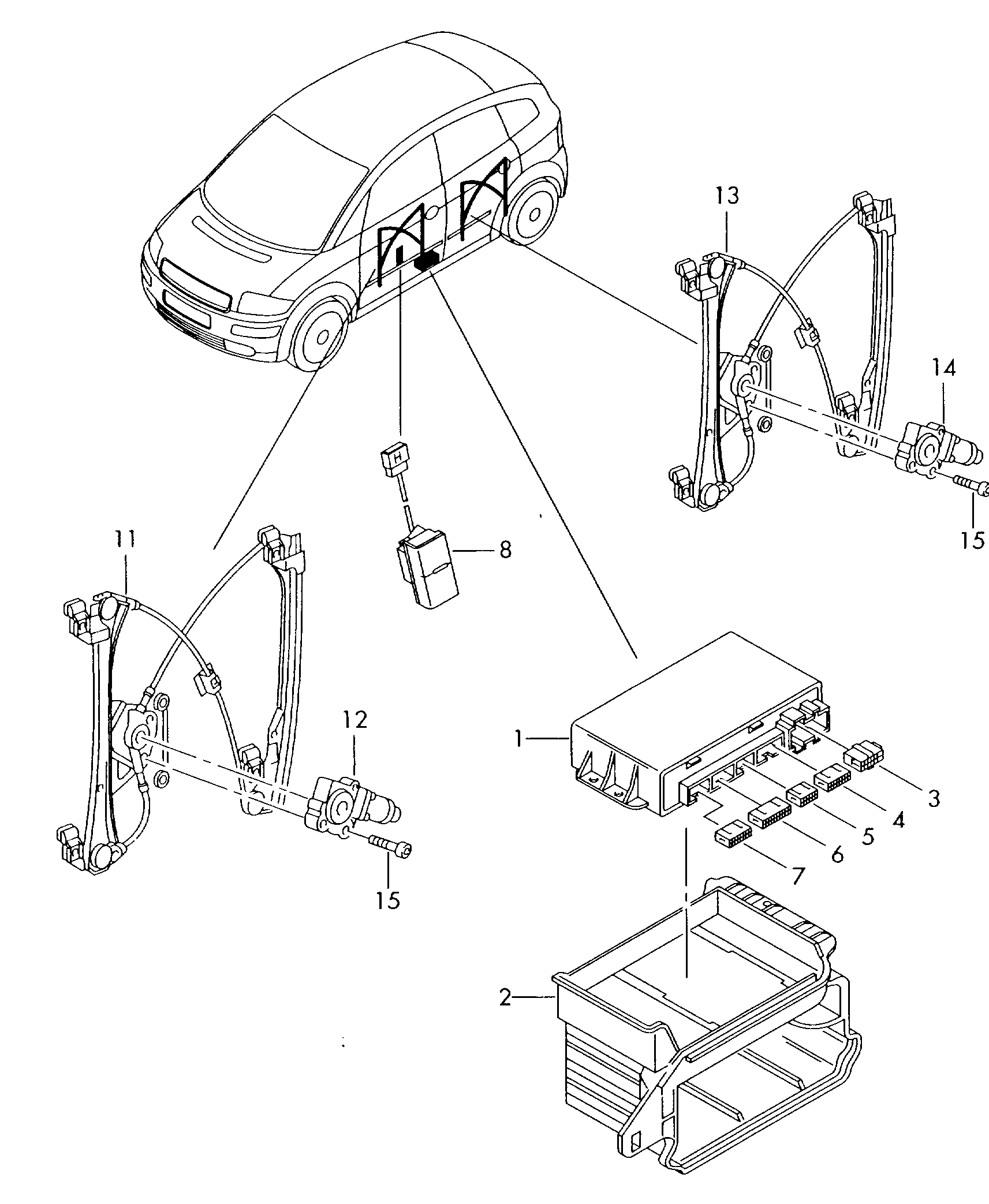 window regulator motor; with:; door control unit - Audi A2(A2)  