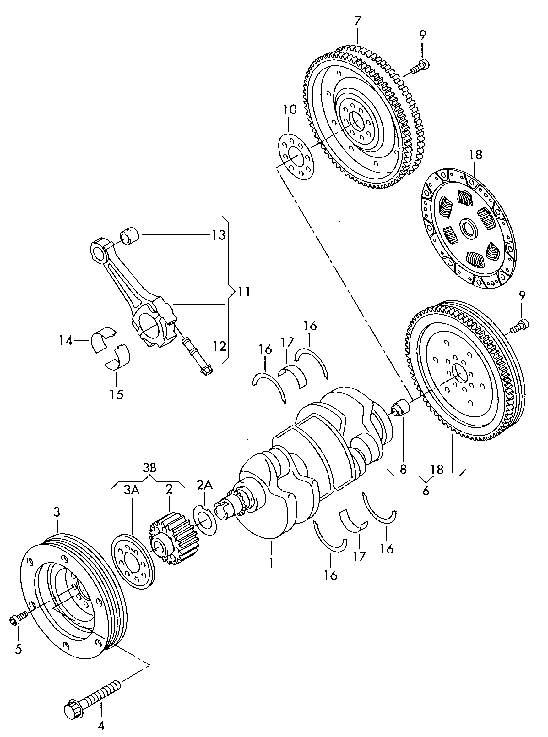 crankshaft; conrod; bearings - Audi A6/S6/Avant quattro(A6Q)  