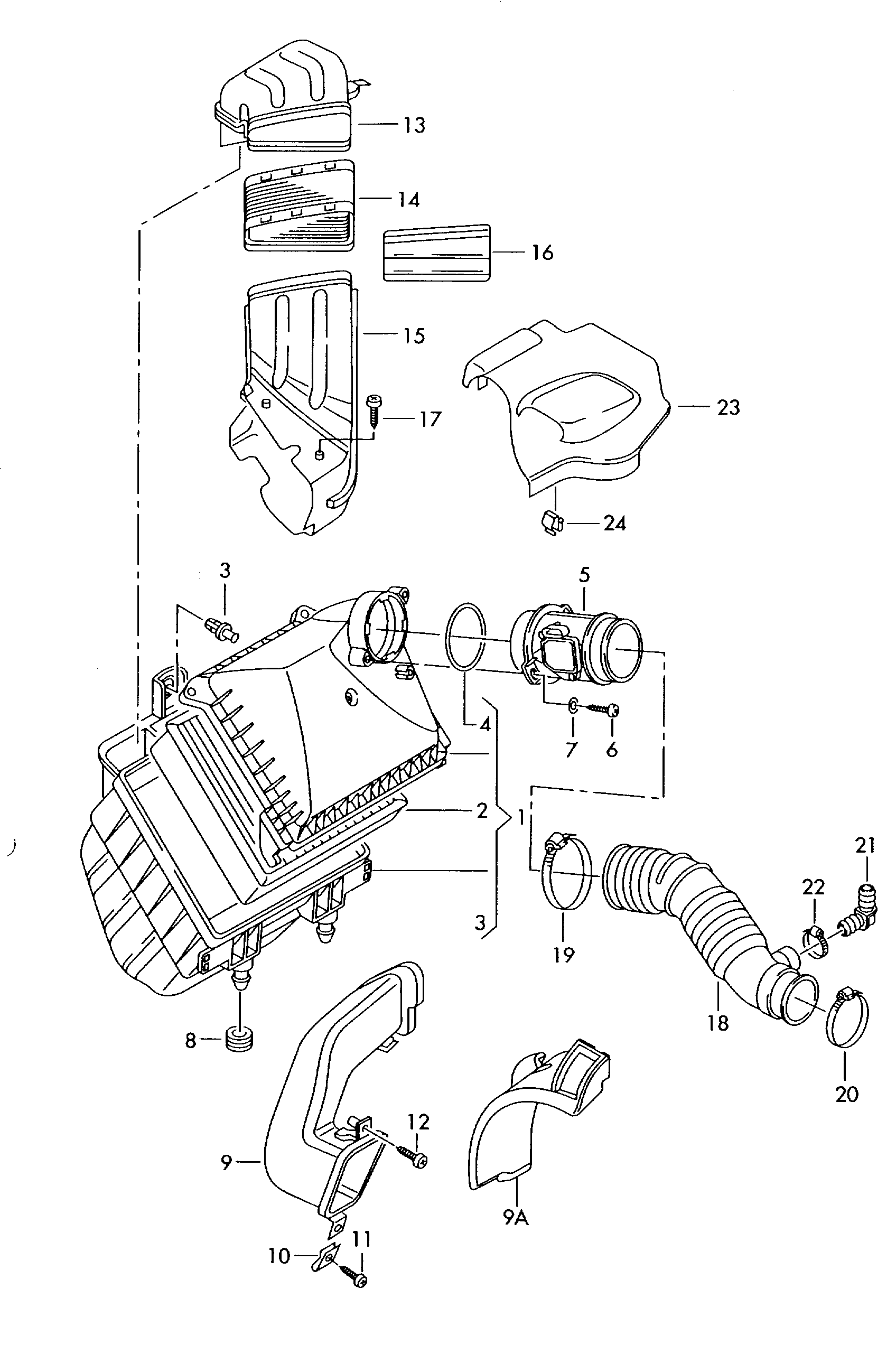 air filter with connecting
parts - Audi A4/S4/Avant quattro(A4Q)  
