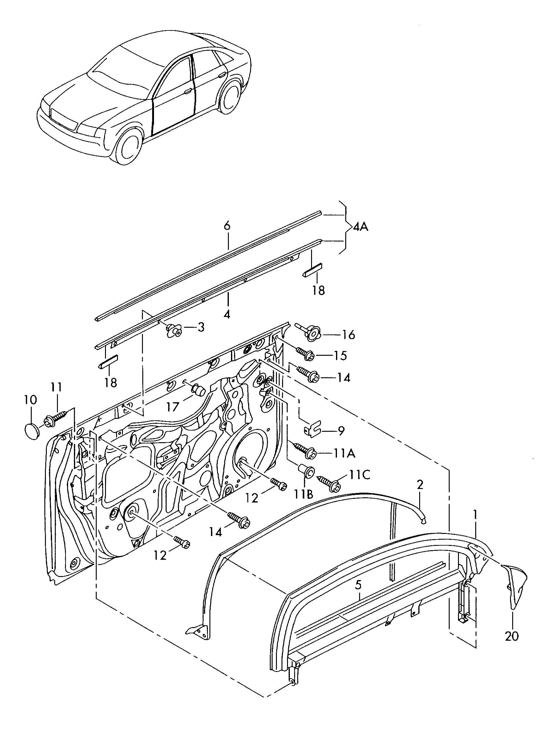 window frame; window guide; window aperture seal - Audi A4/Avant(A4)  