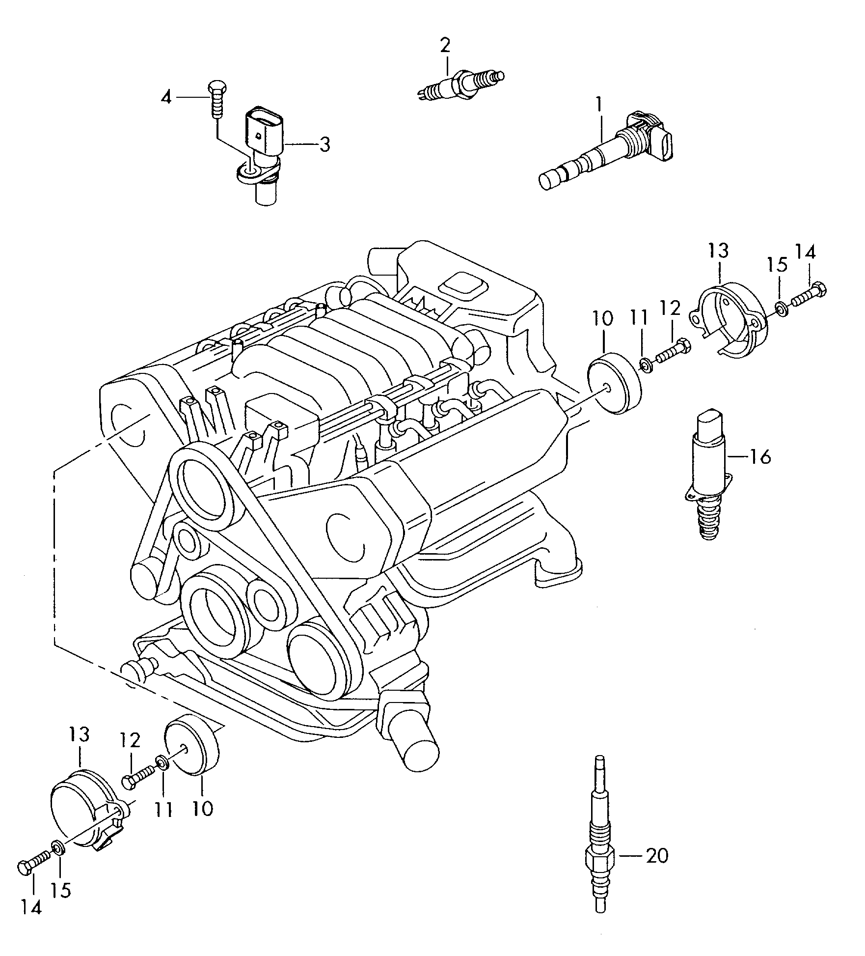 Zuendspule; Zuendleitung; Zuendkerze; Hallgeber - Audi A4/S4 Cabrio./qu.(AA4C)  
