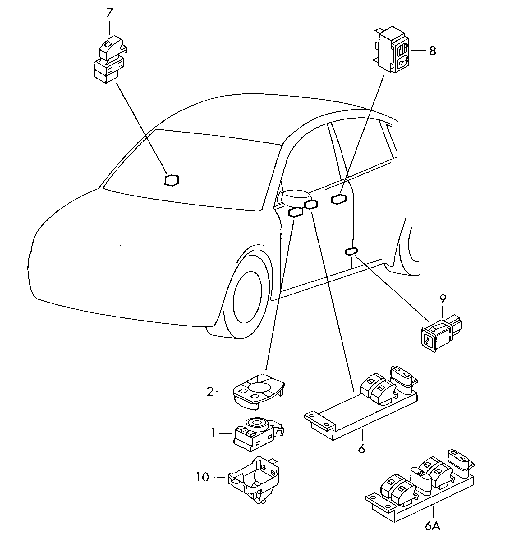 Schalter in Tuerverkleidung - Audi A3/S3/Sportb./Lim./qu(A3)  