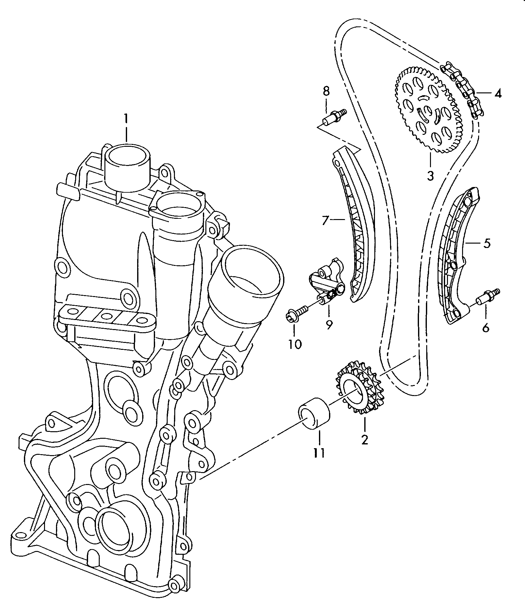 Łańcuch nastawnika rozrządu; obudowa napędu kół - Audi A3/S3/Sportb./Lim./qu(A3)  