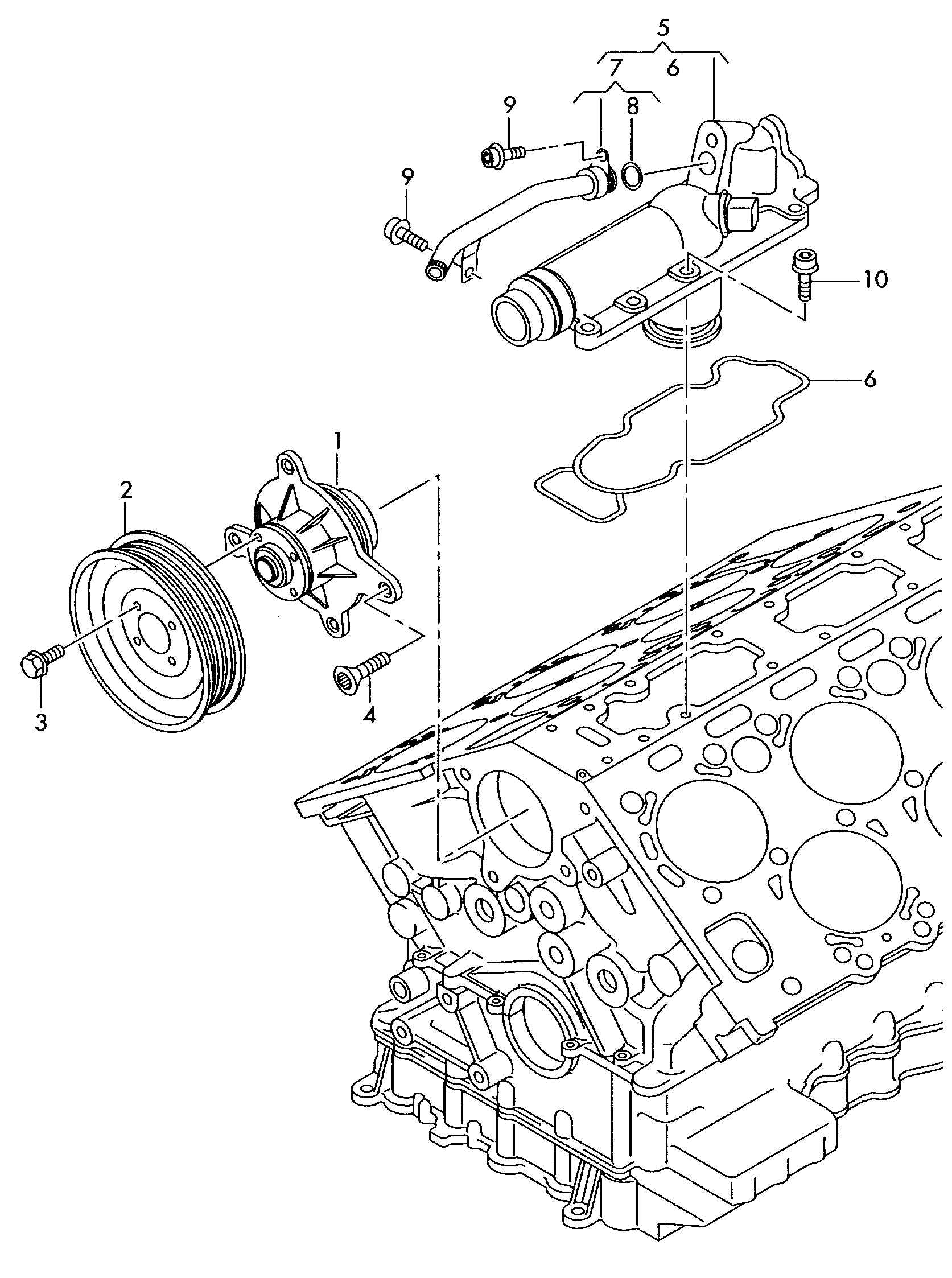 vodni cerpadlo; termoregulator - Audi A8/S8 quattro(A8Q)  