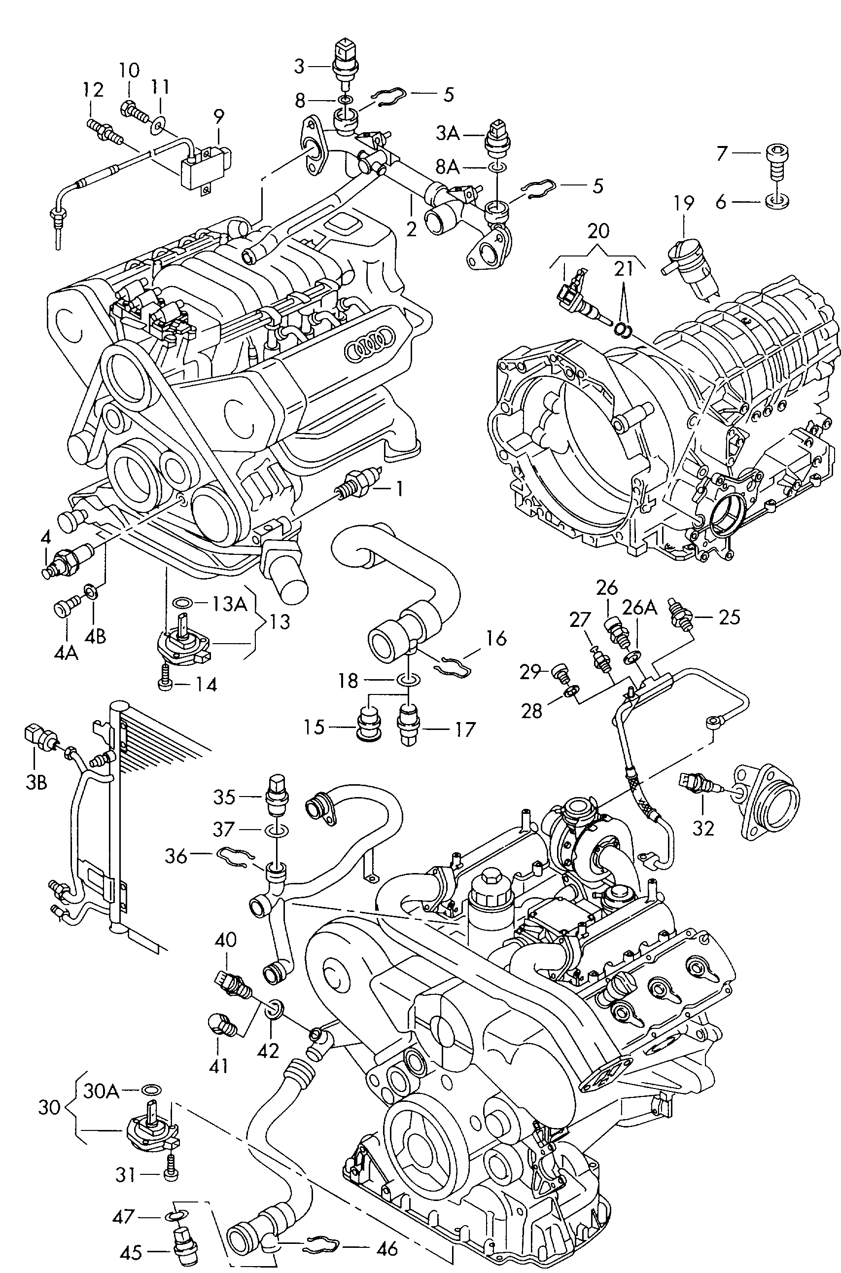 spinace a cidla na motoru a
prevodovku - Audi A4/Avant(A4)  
