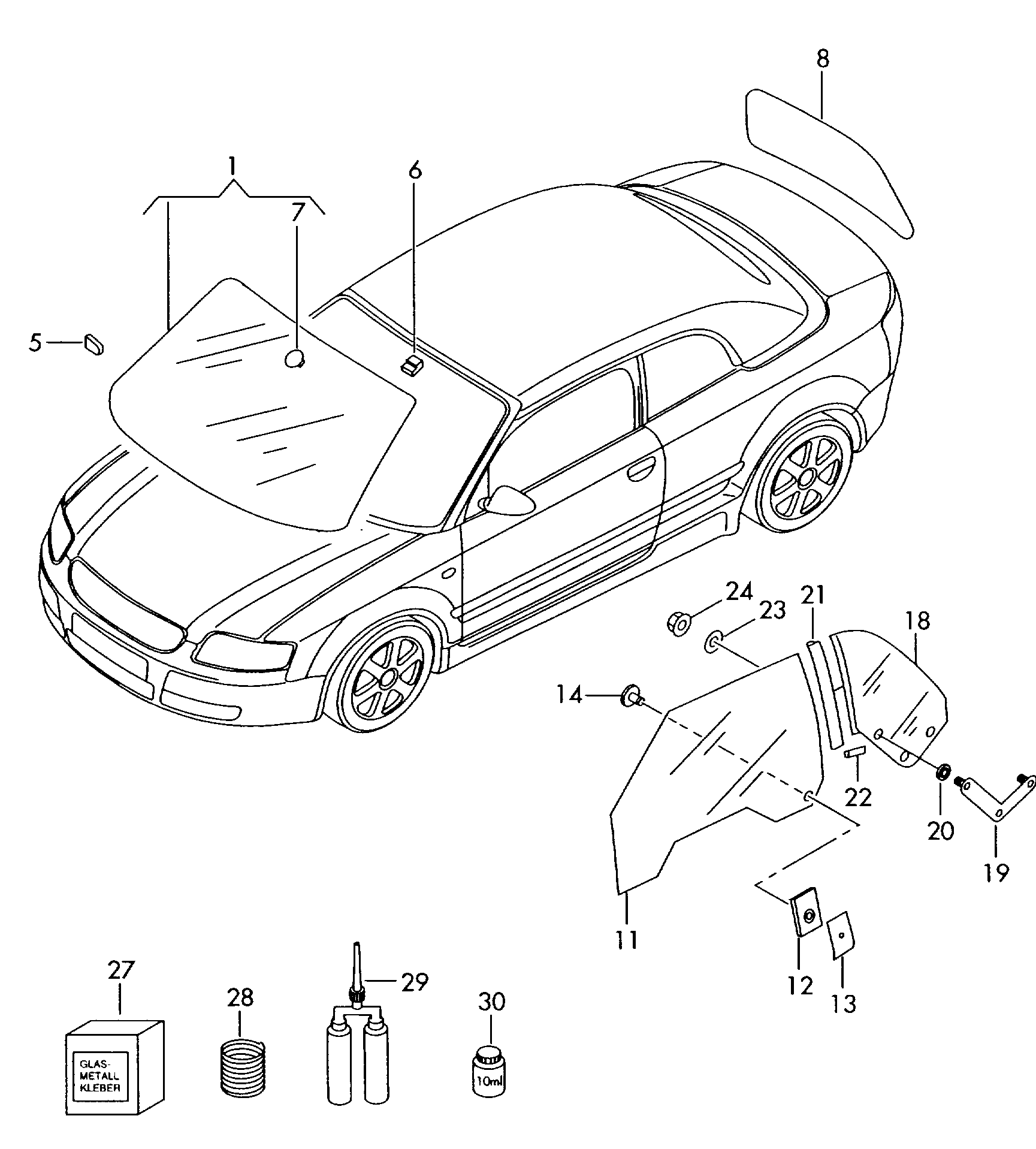 glaces de fenetre - Audi A4/S4 Cabrio./qu.(AA4C)  