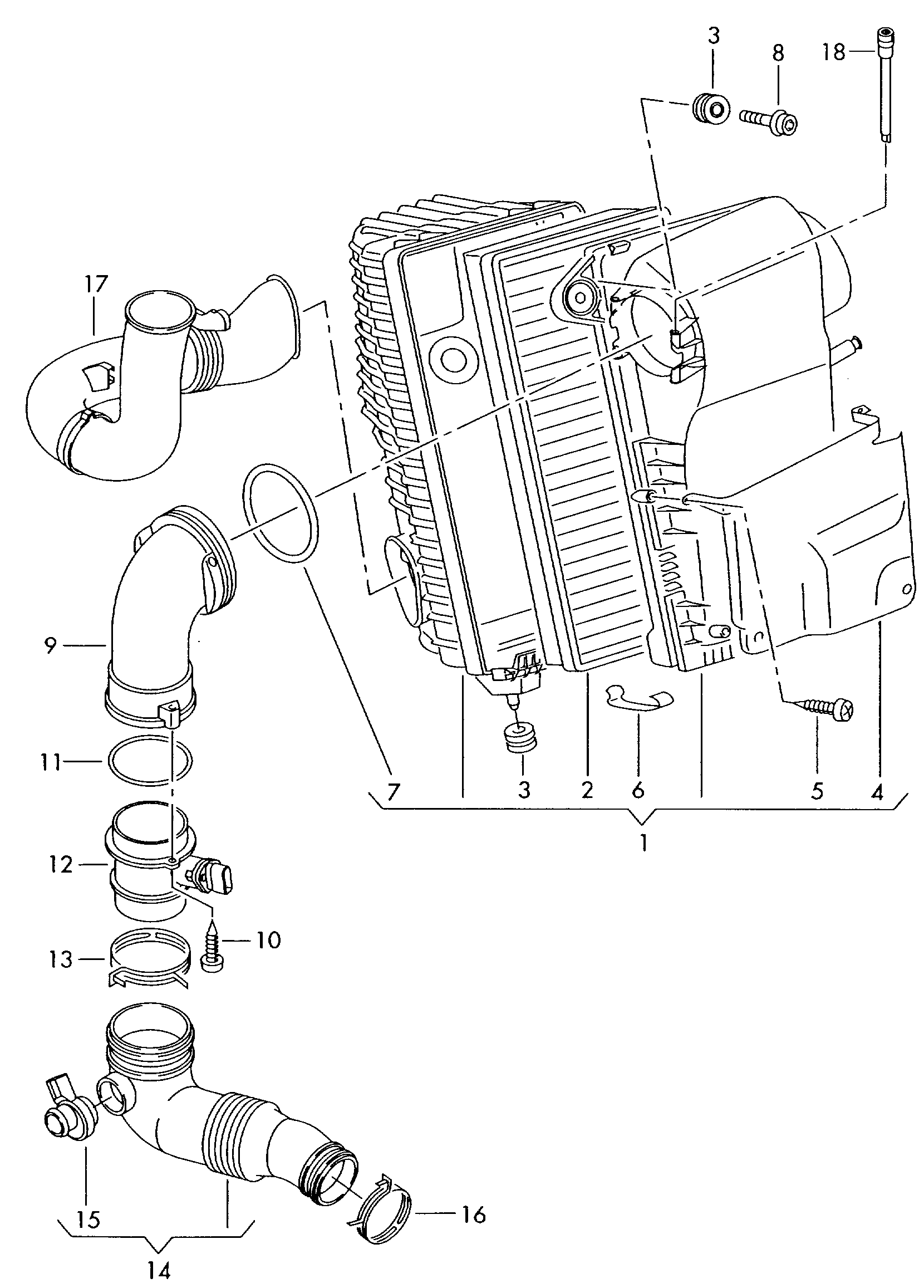 air filter with connecting
parts - Touareg(TOUA)  