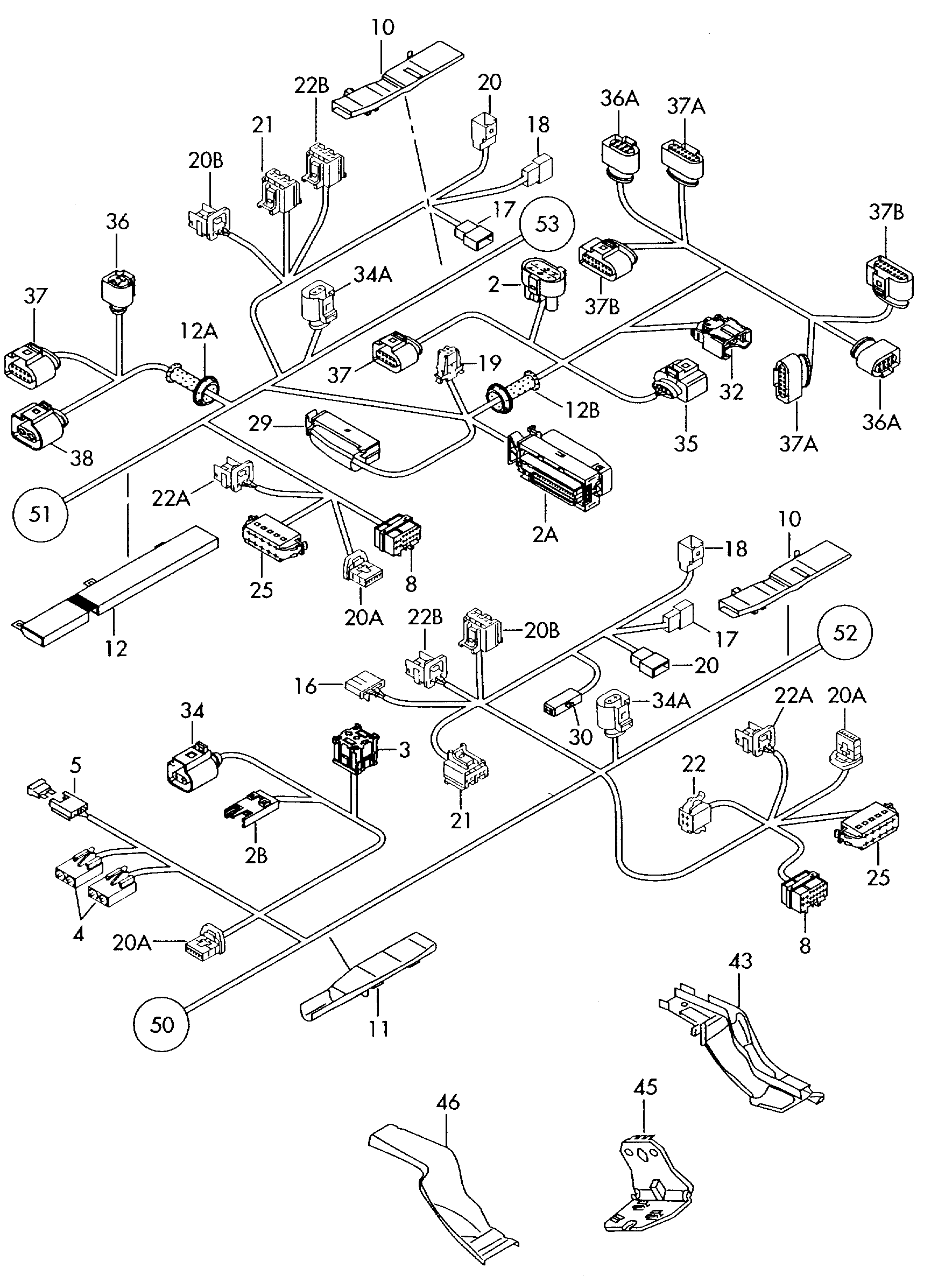 central wiring set; individual parts; area:; a-pil... - Touareg(TOUA)  