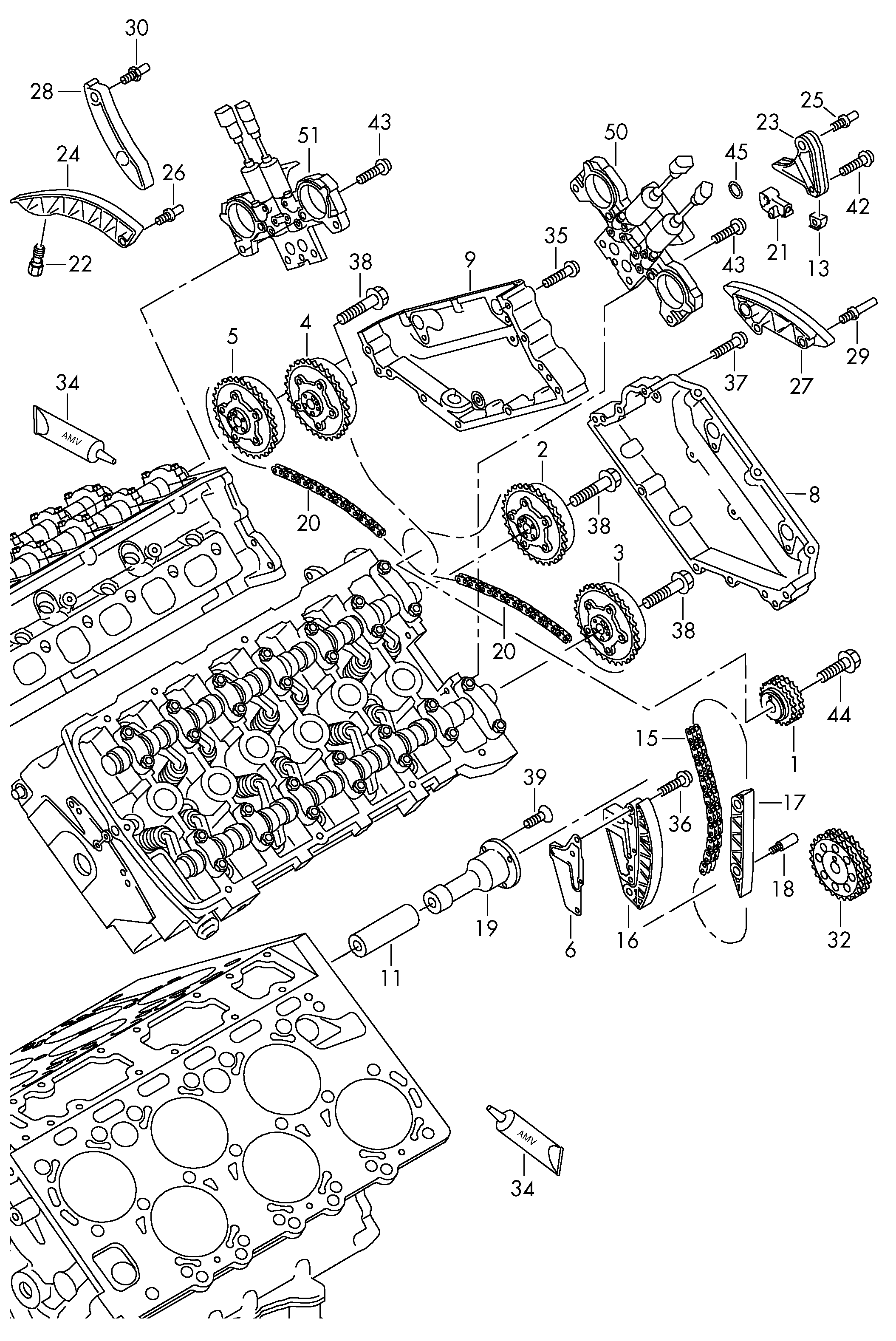 Цепь ГРМ; Планка успокоителя - Audi A8/S8 quattro(A8Q)  