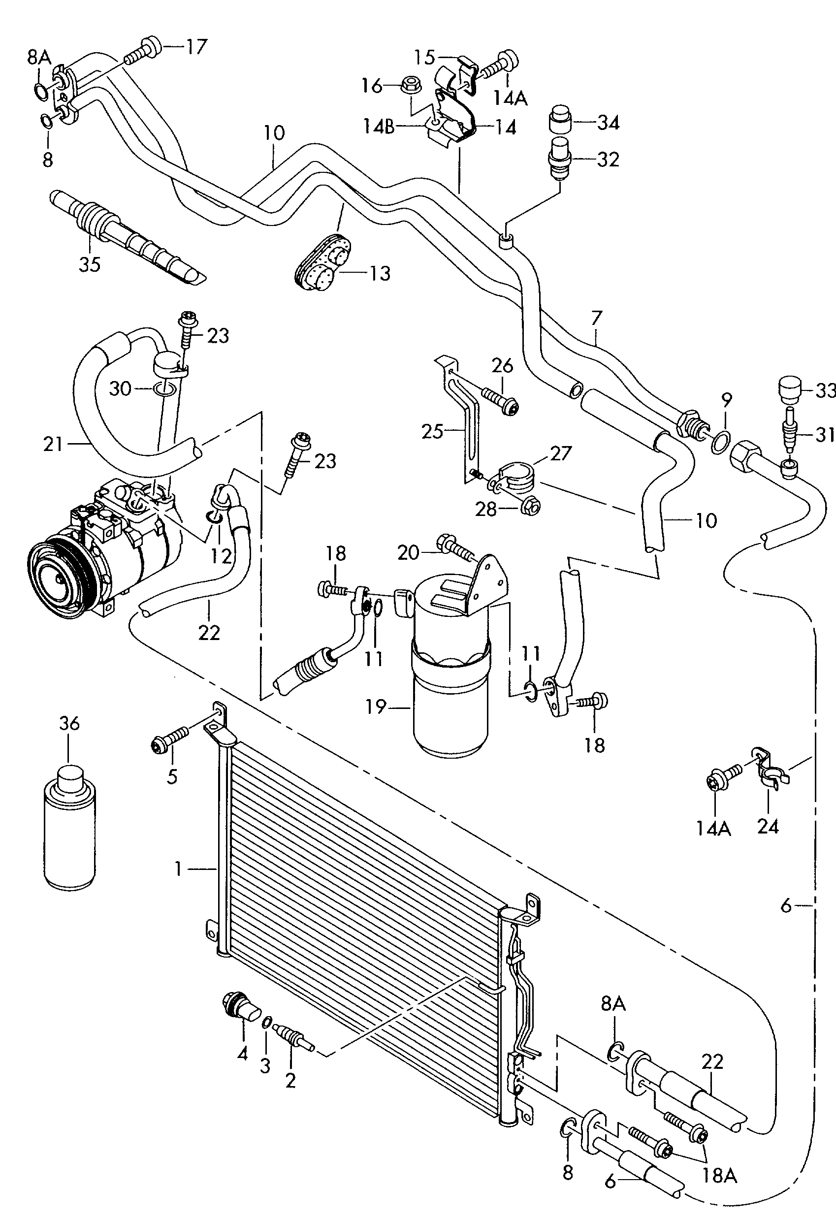 condenseur de climatiseur; circuit de refrigerant - Audi A8/S8 quattro(A8Q)  