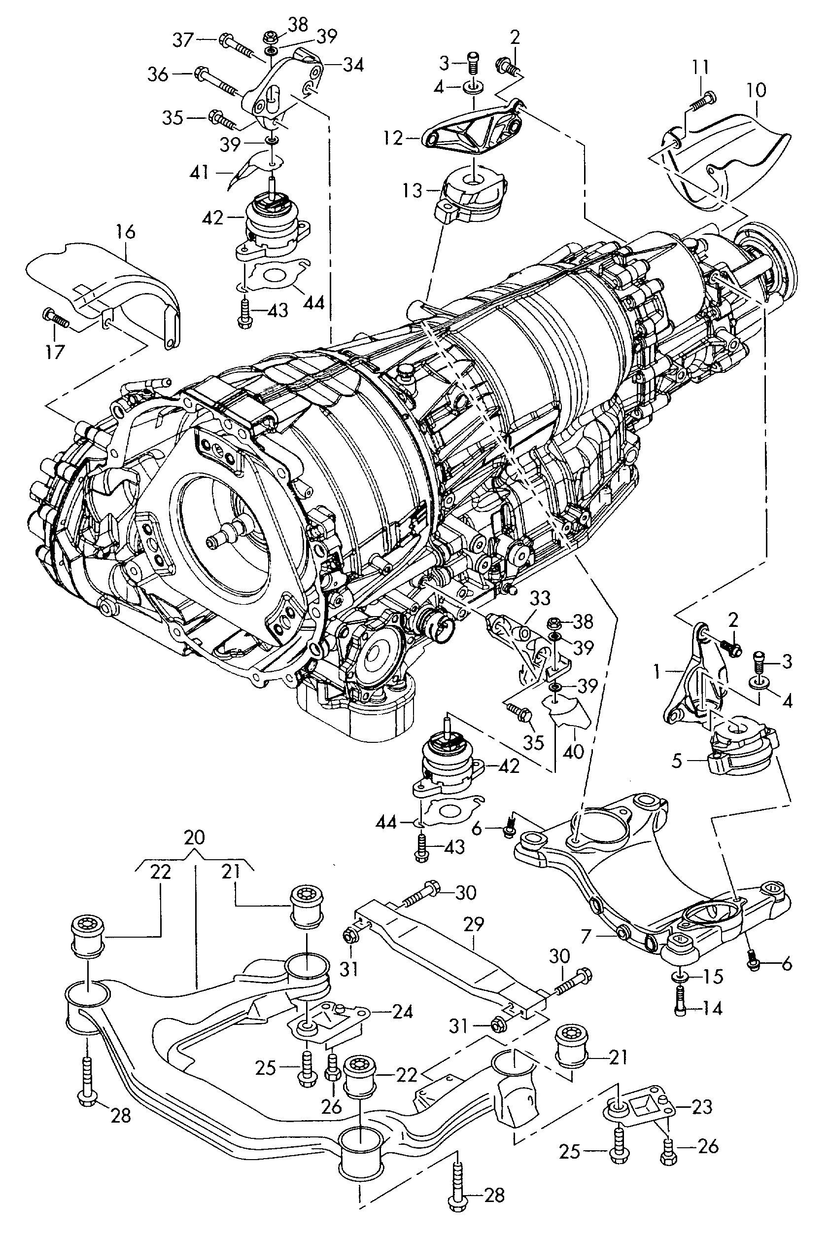 Подрамник; Детали крепления для двигателя
и КП; д... - Audi A8/S8 quattro(A8Q)  
