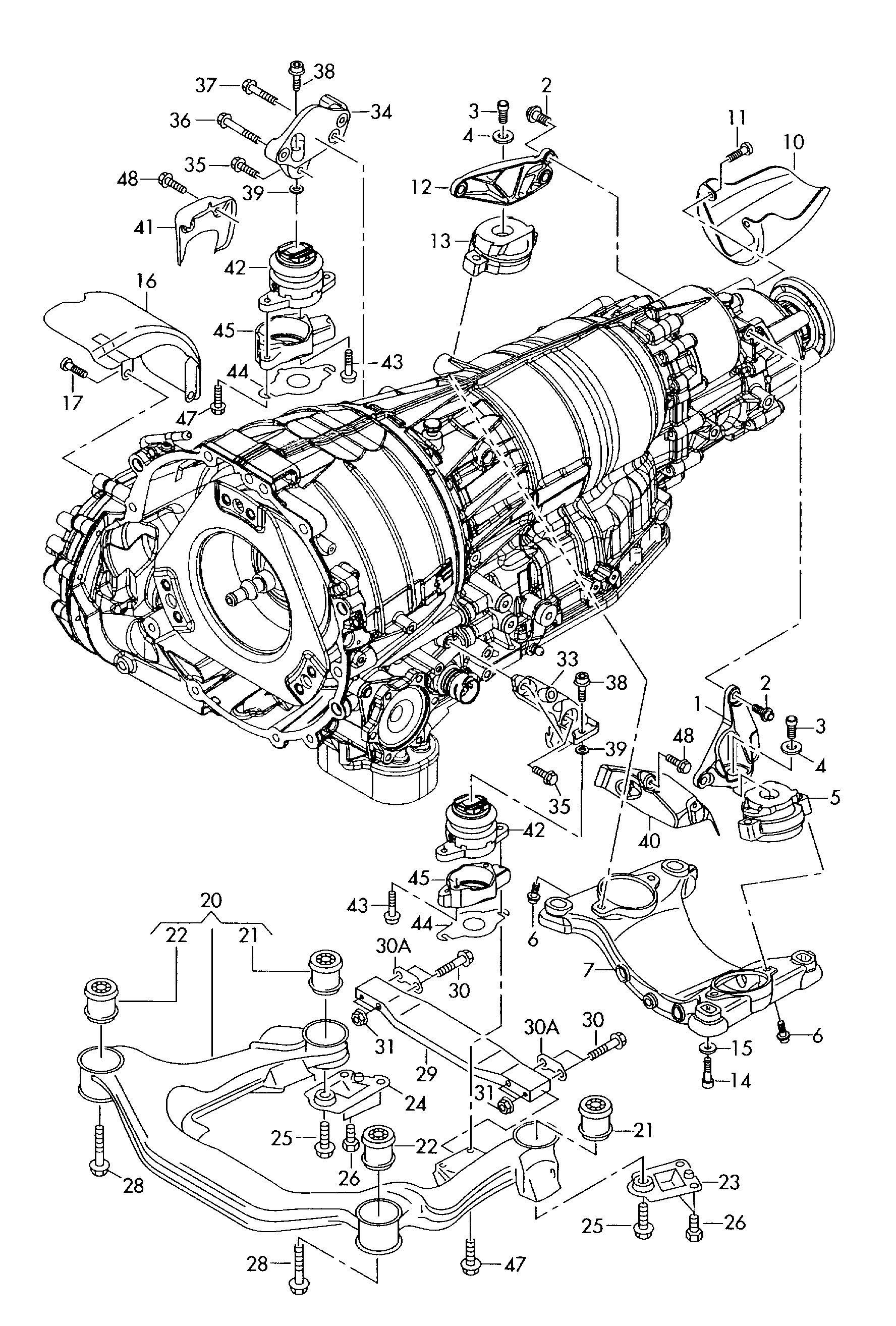 Подрамник; Детали крепления для двигателя
и КП; д... - Audi A8/S8 quattro(A8Q)  