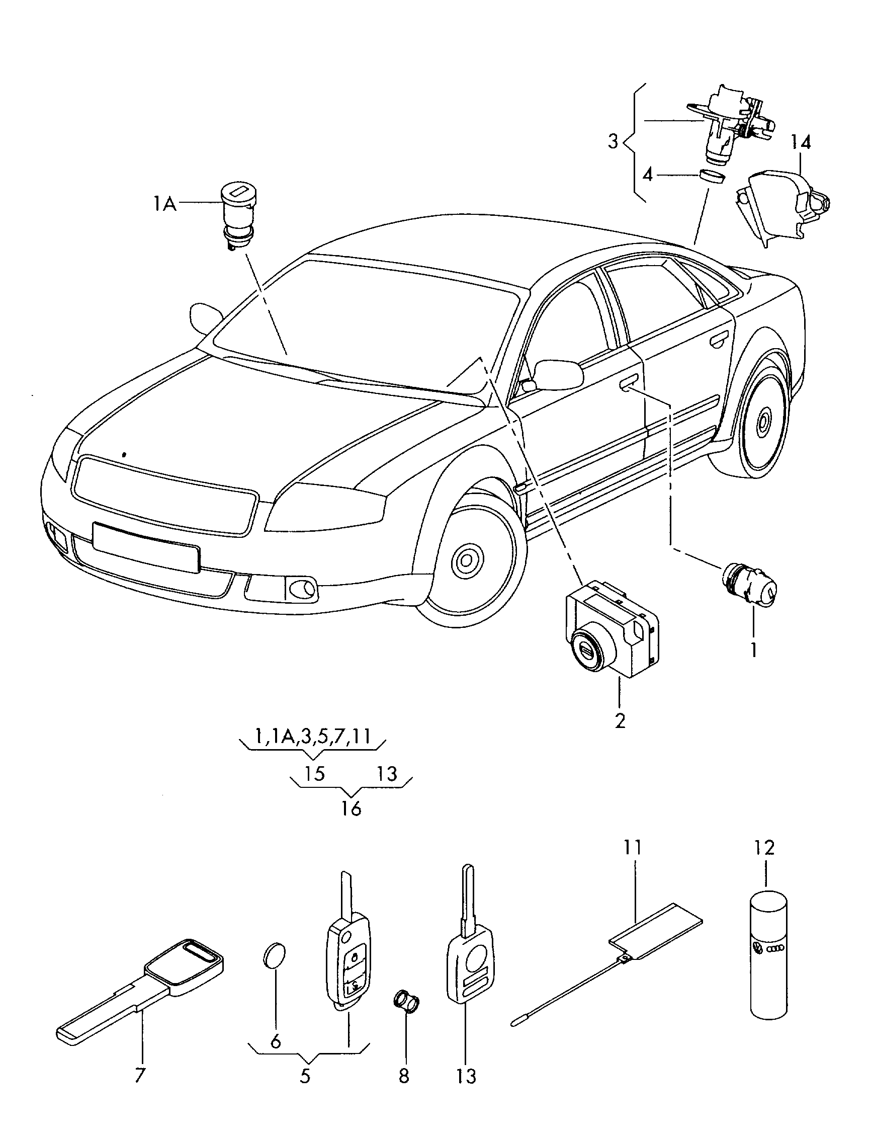 lock cylinders; key - Audi A8(A8)  