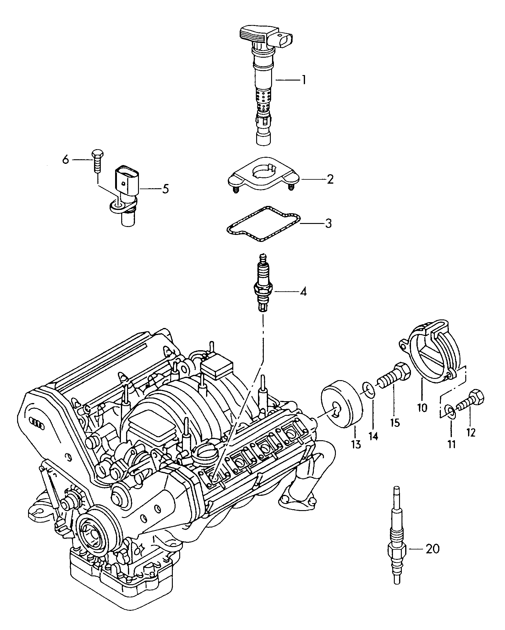 Zuendspule; Zuendkerze; Impulsgeber - Audi A4/S4 Cabrio./qu.(AA4C)  