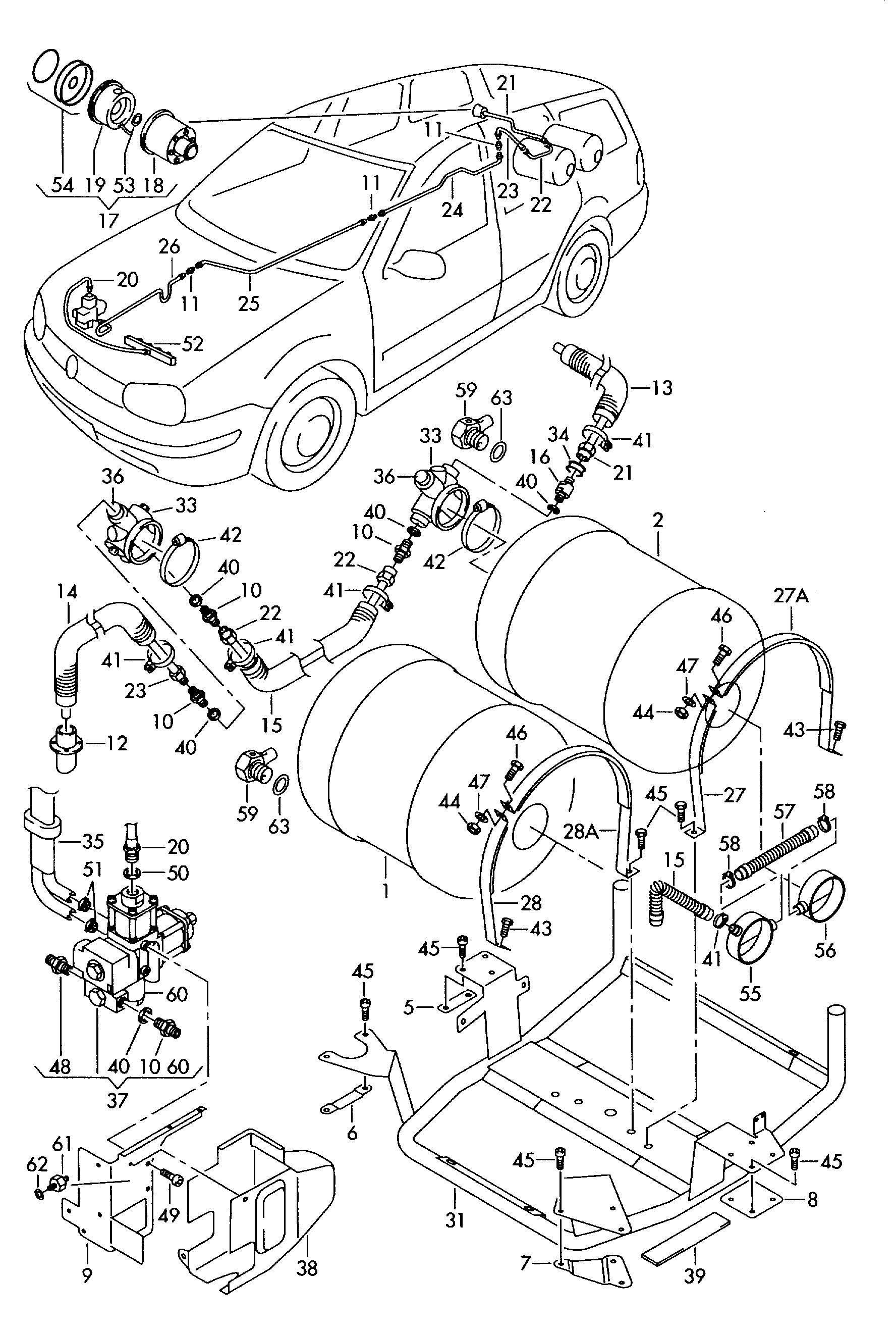 gas tank; tensioning strap; valve unit; fuel pipe - Golf/Variant/4Motion(GOLF)  