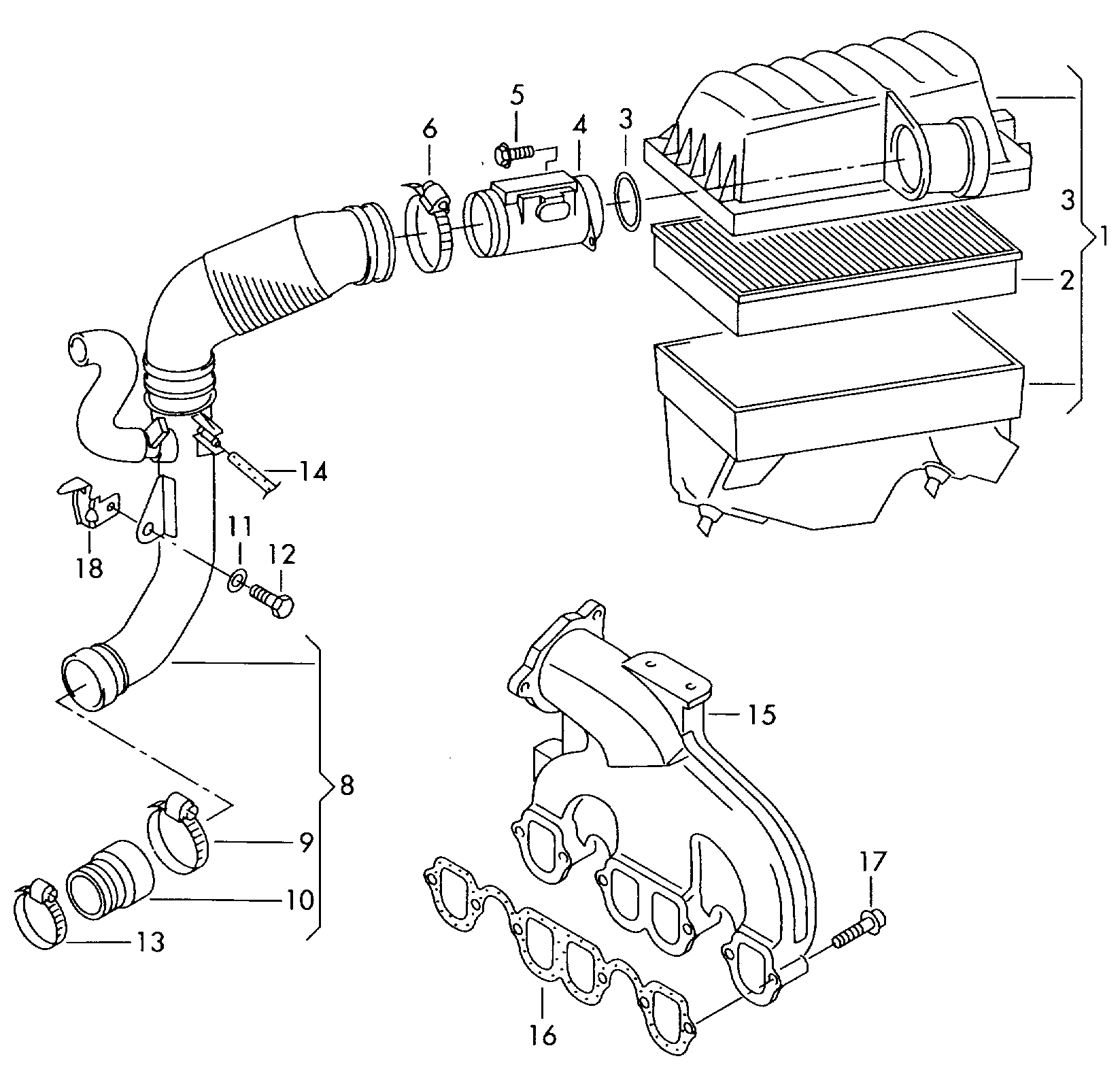 air filter with connecting
parts; intake connecti... - Sharan/syncro/4Motion(SHA)  