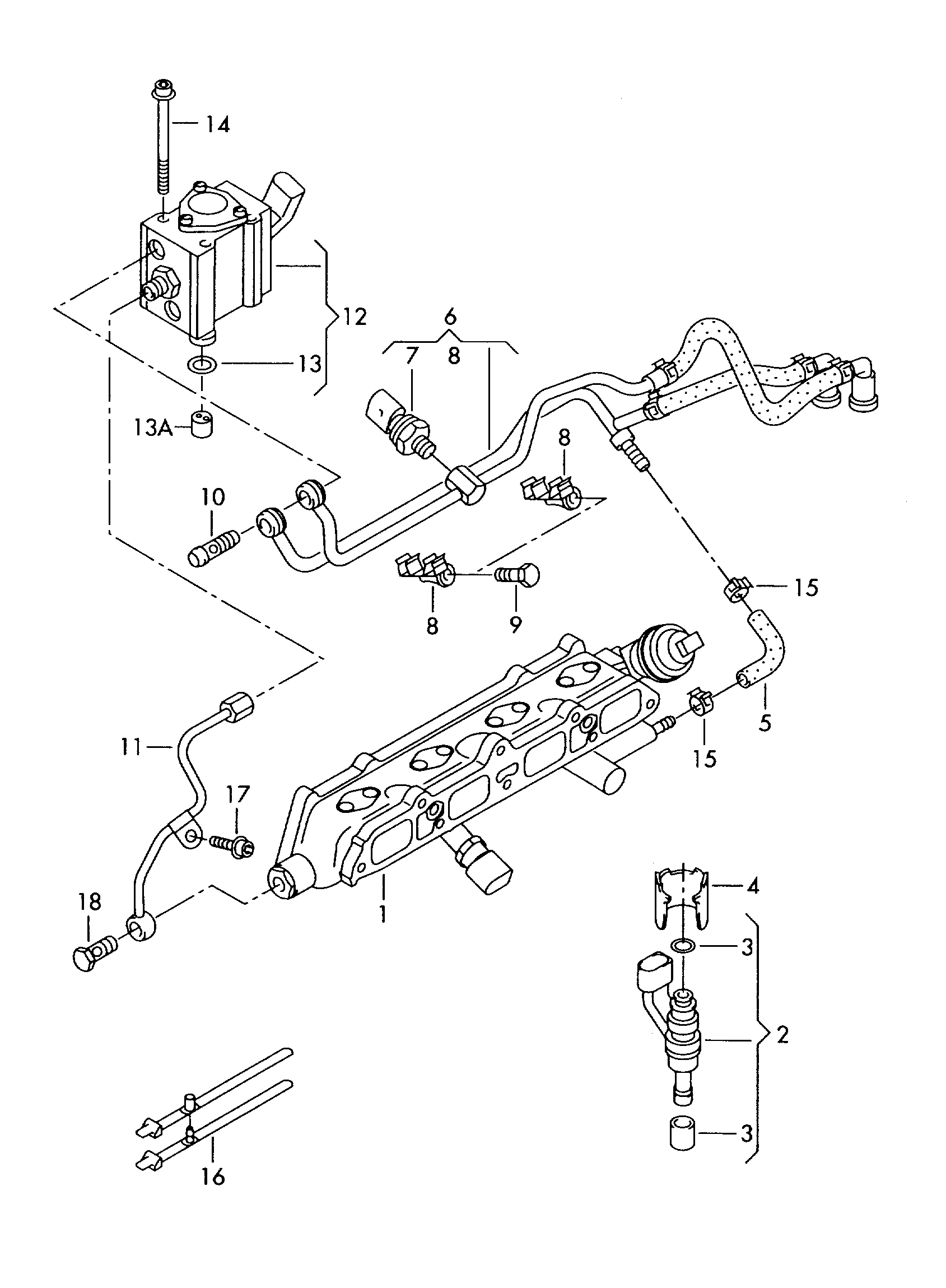 fuel rail; fuel pump; injection valve - Audi A3/S3/Sportb./Lim./qu(A3)  