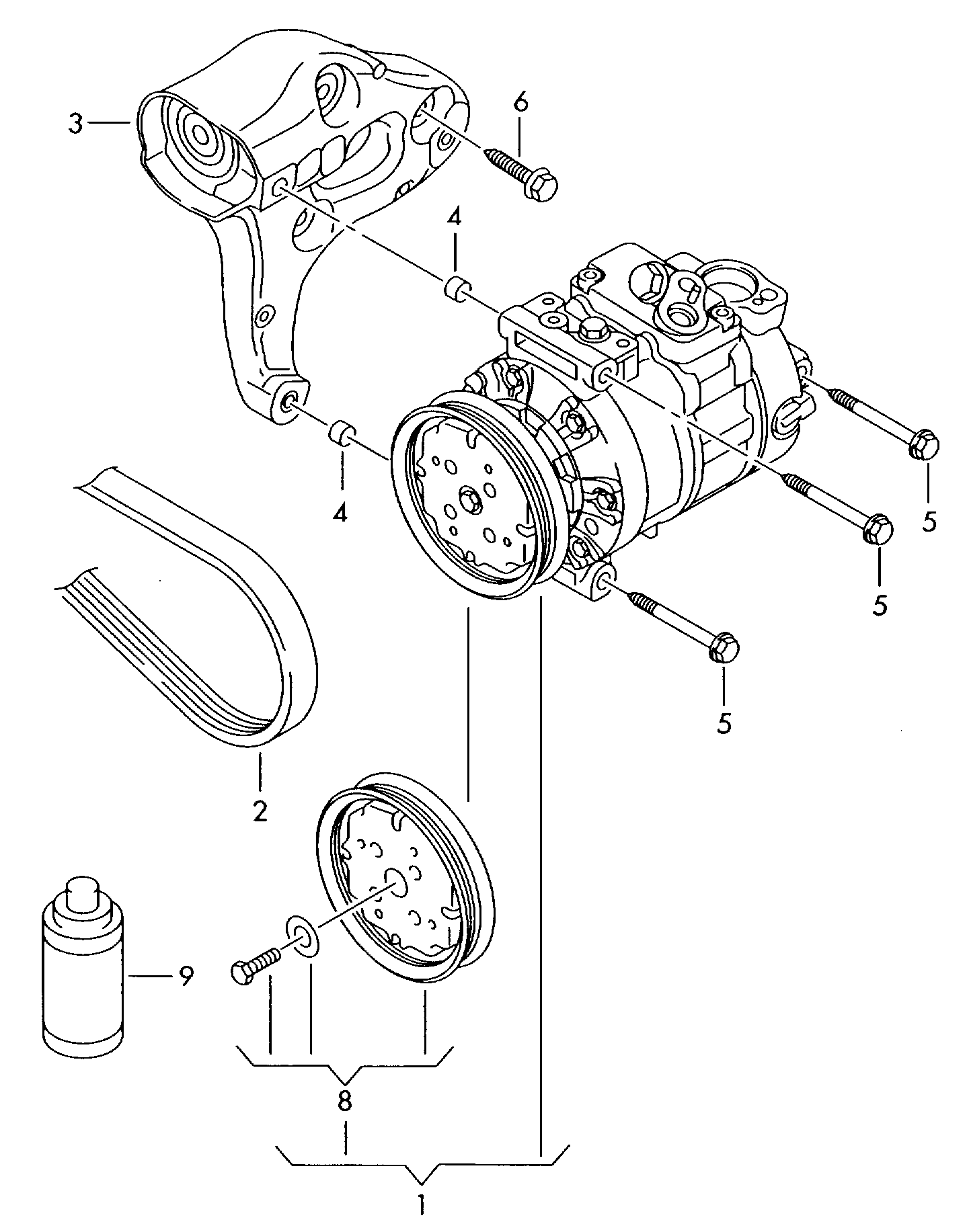 a/c compressor; connecting and mounting parts
for... - Touran(TOU)  