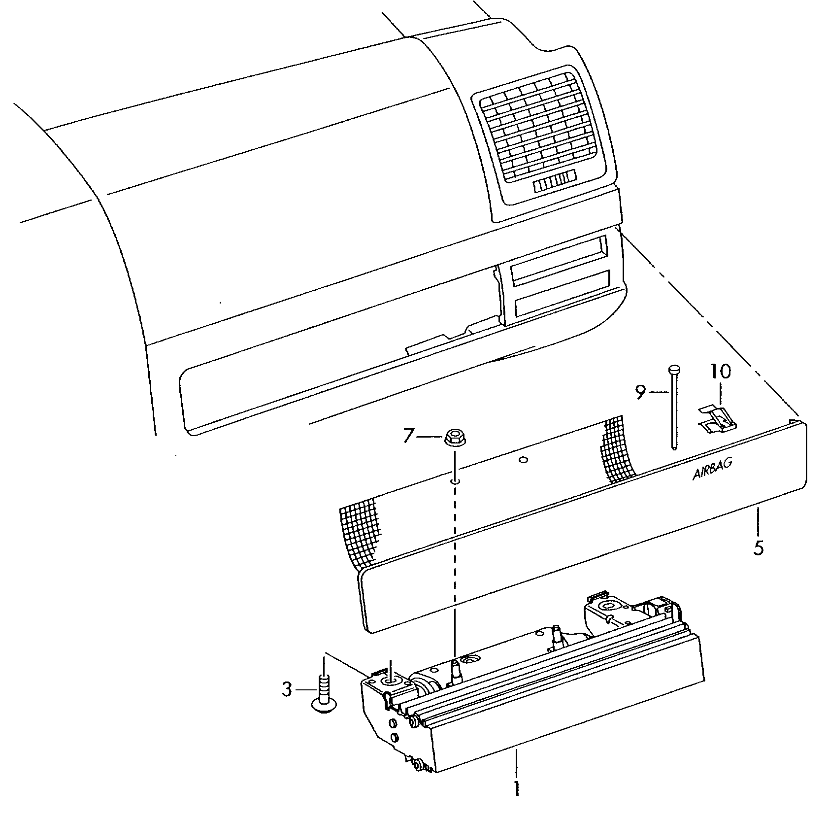 module de sac gonflable; (cote passager) - Transporter(TR)  