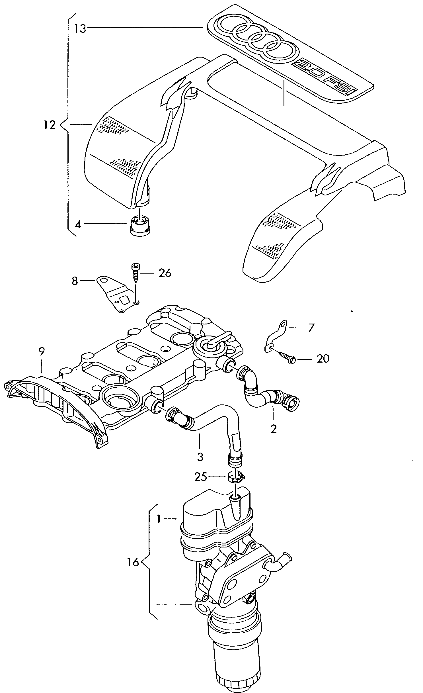 protezione per vano motore; sfiato basamento - Audi A3/S3/Sportb./Lim./qu(A3)  