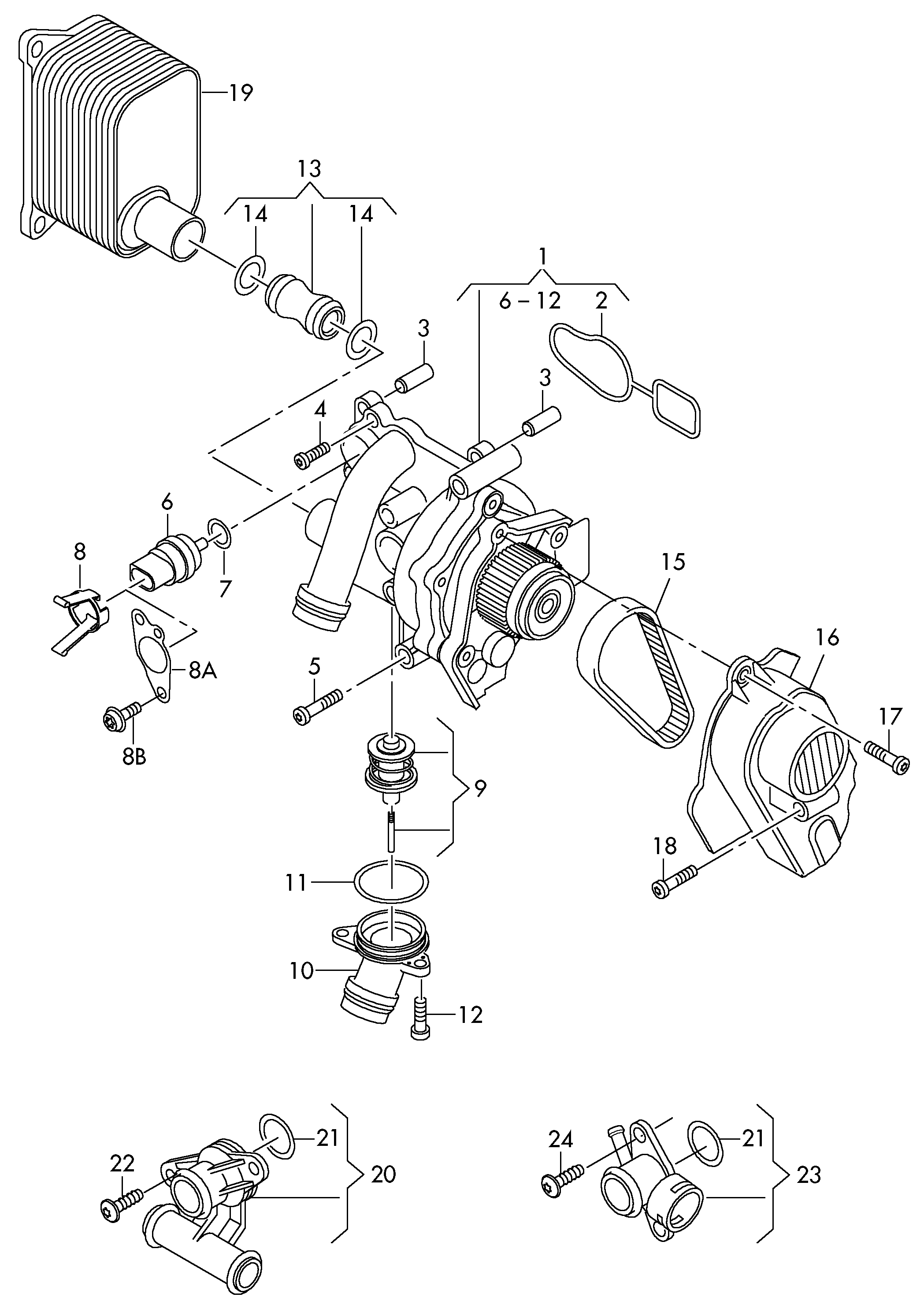 coolant pump; coolant regulator; water connection - Audi A4/Avant(A4)  