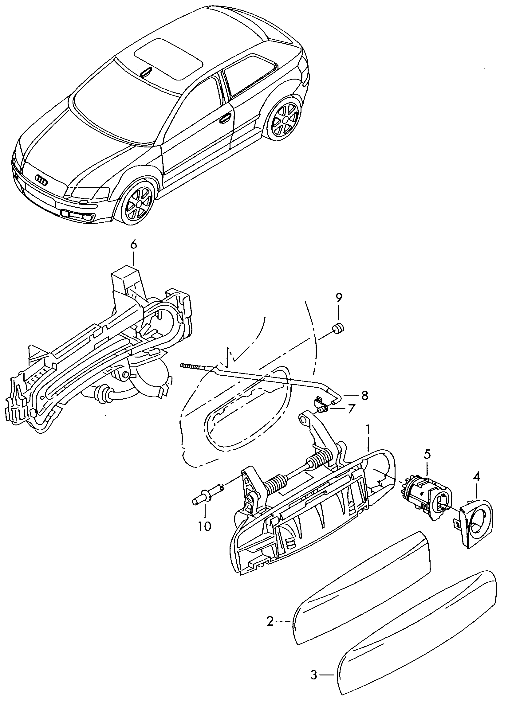 klamka zewnetrzna; oslona klamki - Audi A3/S3/Sportb./Lim./qu(A3)  