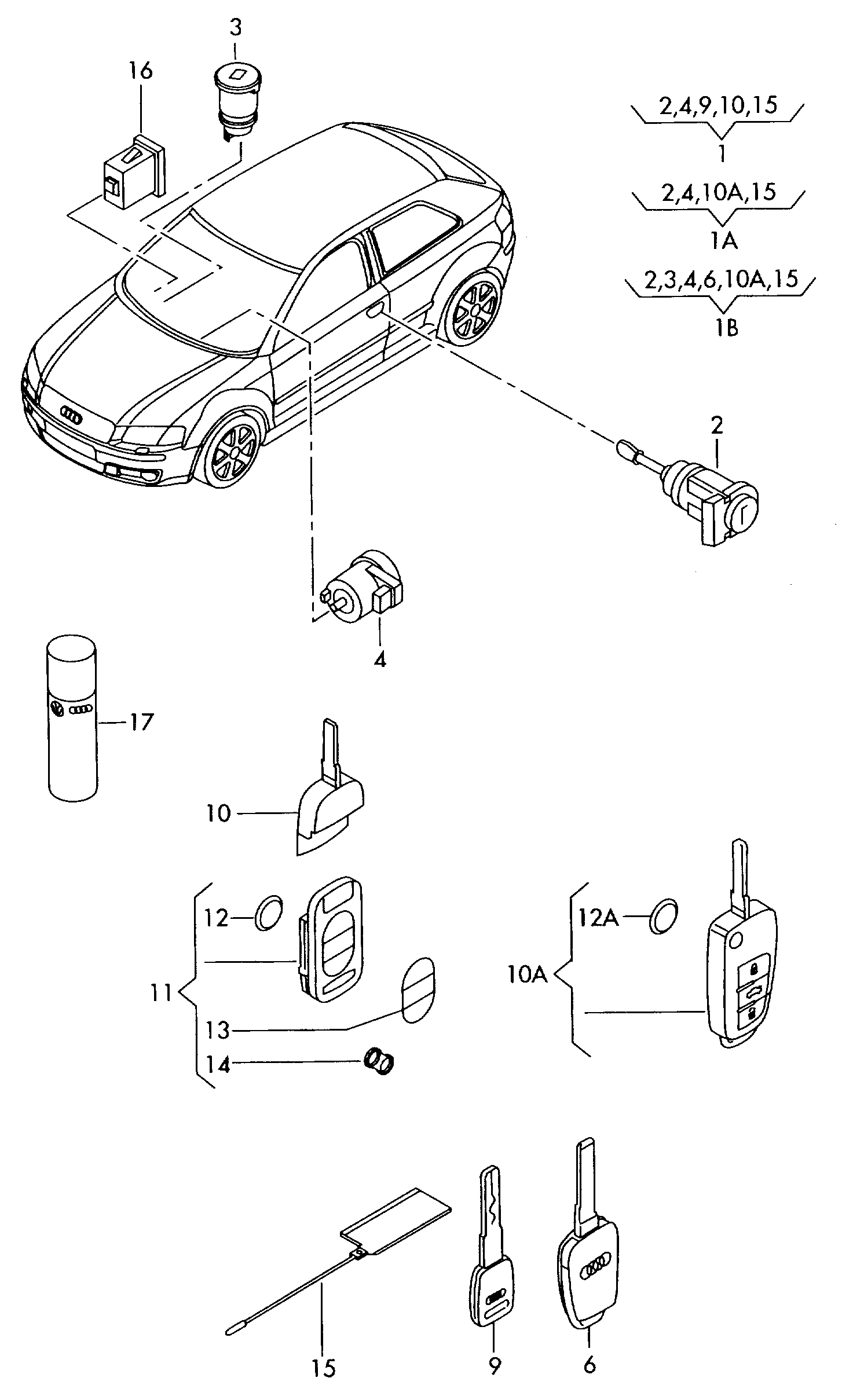 cilindr. serratura; chiave - Audi A3/S3/Sportb./Lim./qu(A3)  