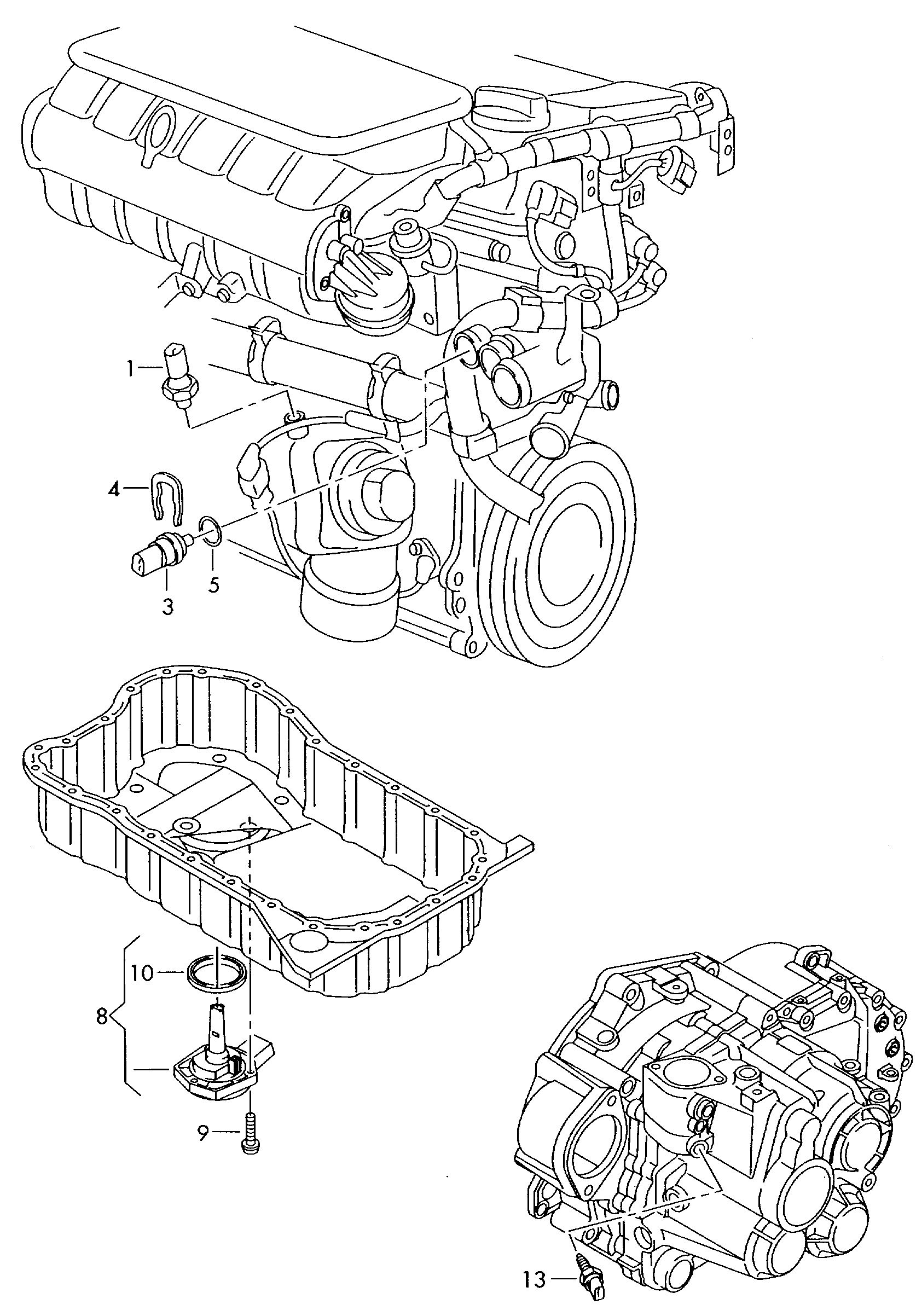 Schalter und Geber an Motor
und Getriebe - Audi A3/S3/Sportb./Lim./qu(A3)  