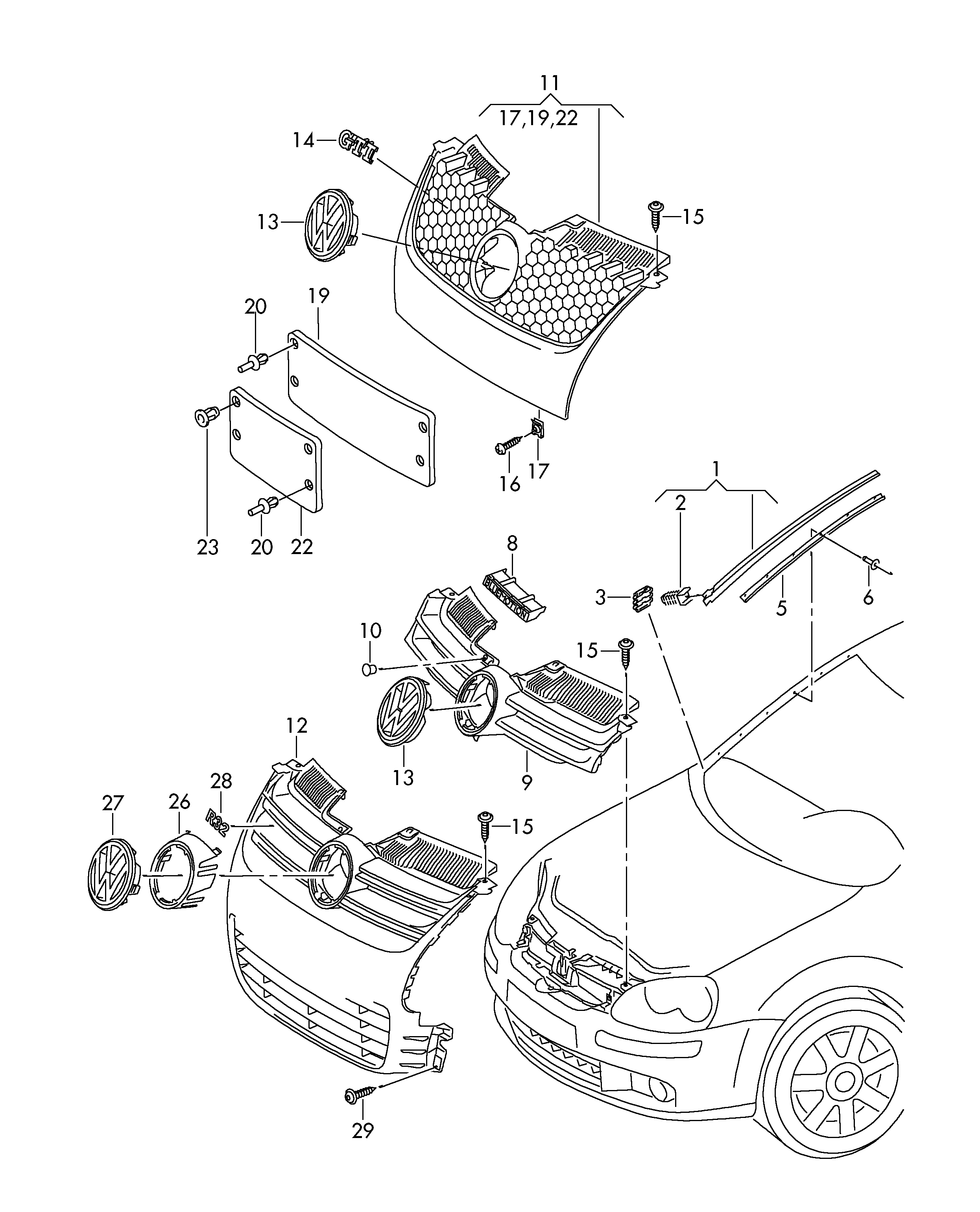 radiator grille - Golf/Variant/4Motion(GOLF)  