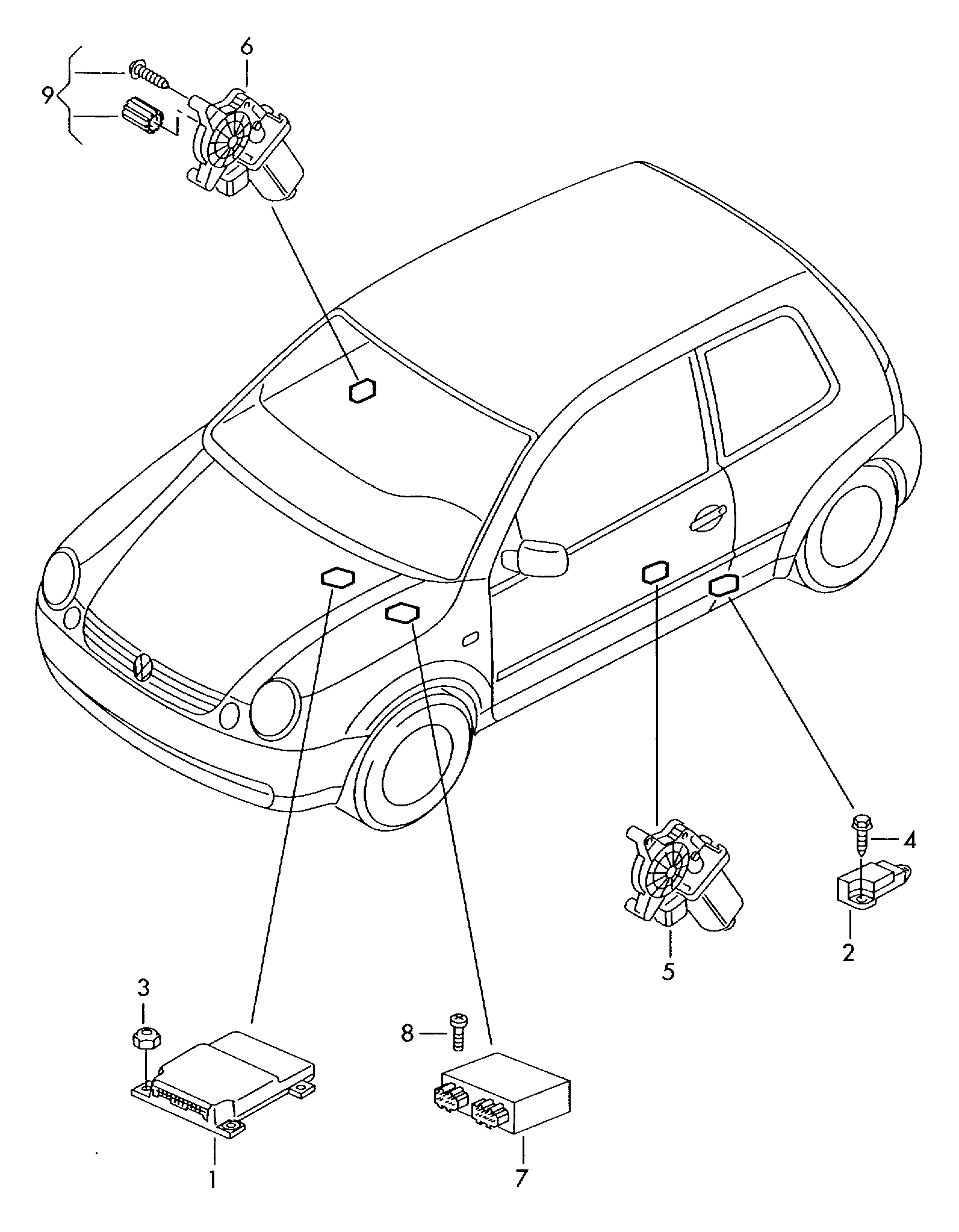 车窗升降器马达; 中央门锁
控制单元 - Lupo / Lupo 3L TDI(LU)  