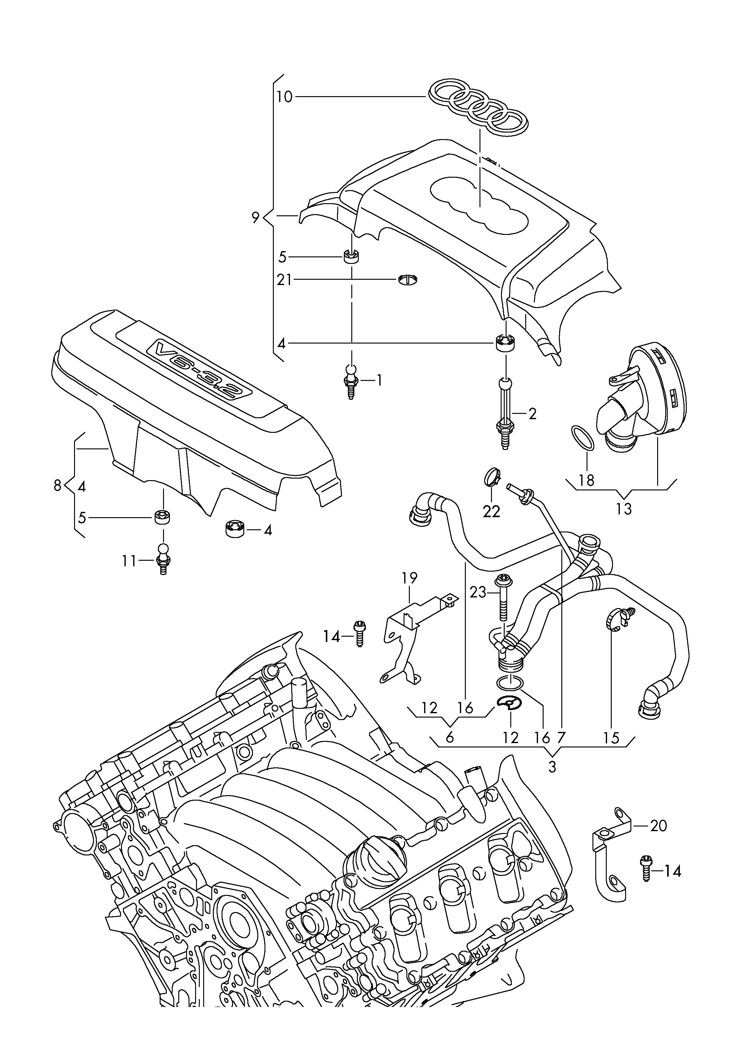 Кожух; Вентиляция для блока цилиндров - Audi A4/S4/Avant quattro(A4Q)  