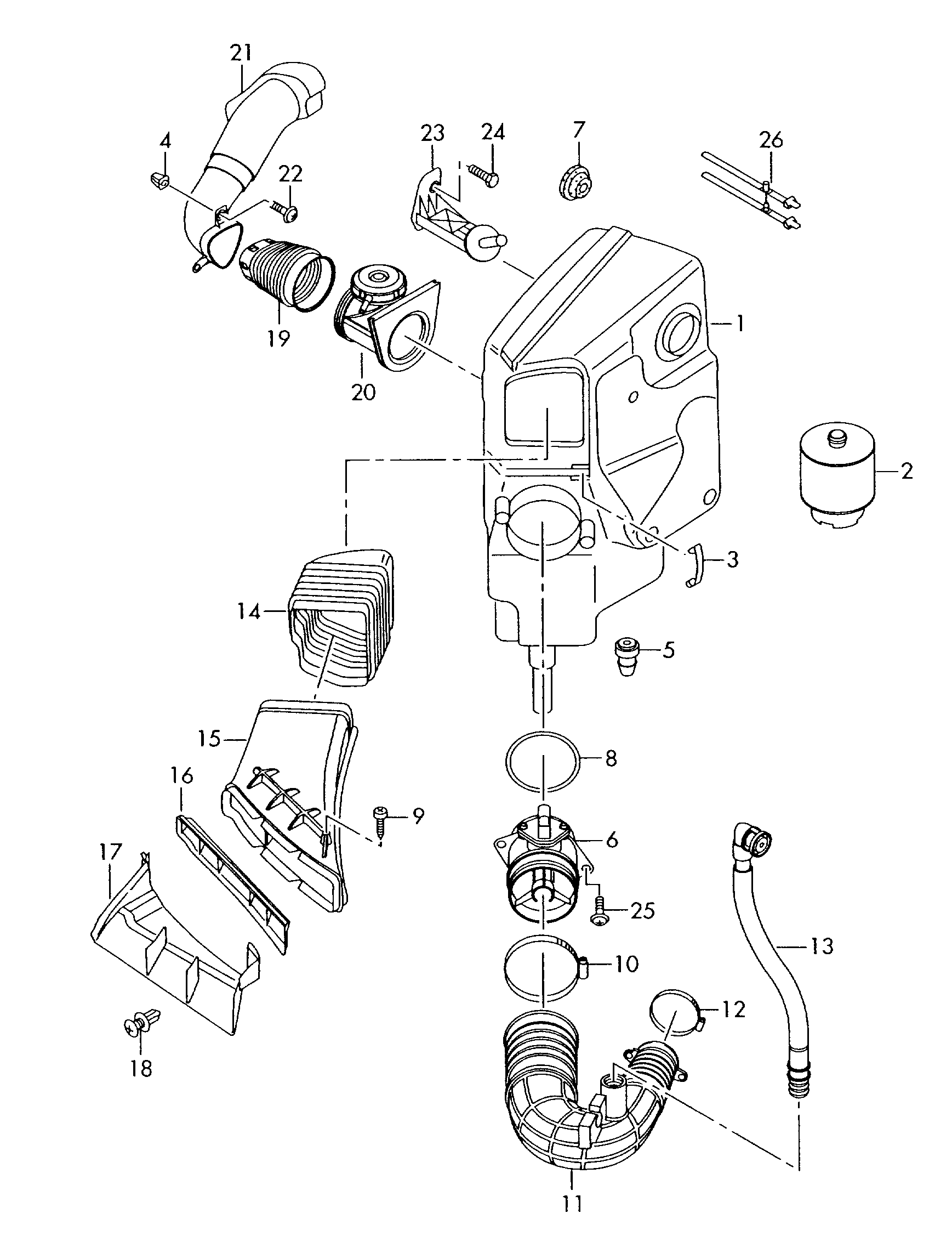 air filter with connecting
parts; air mass meter - Audi A6/Avant(A6)  