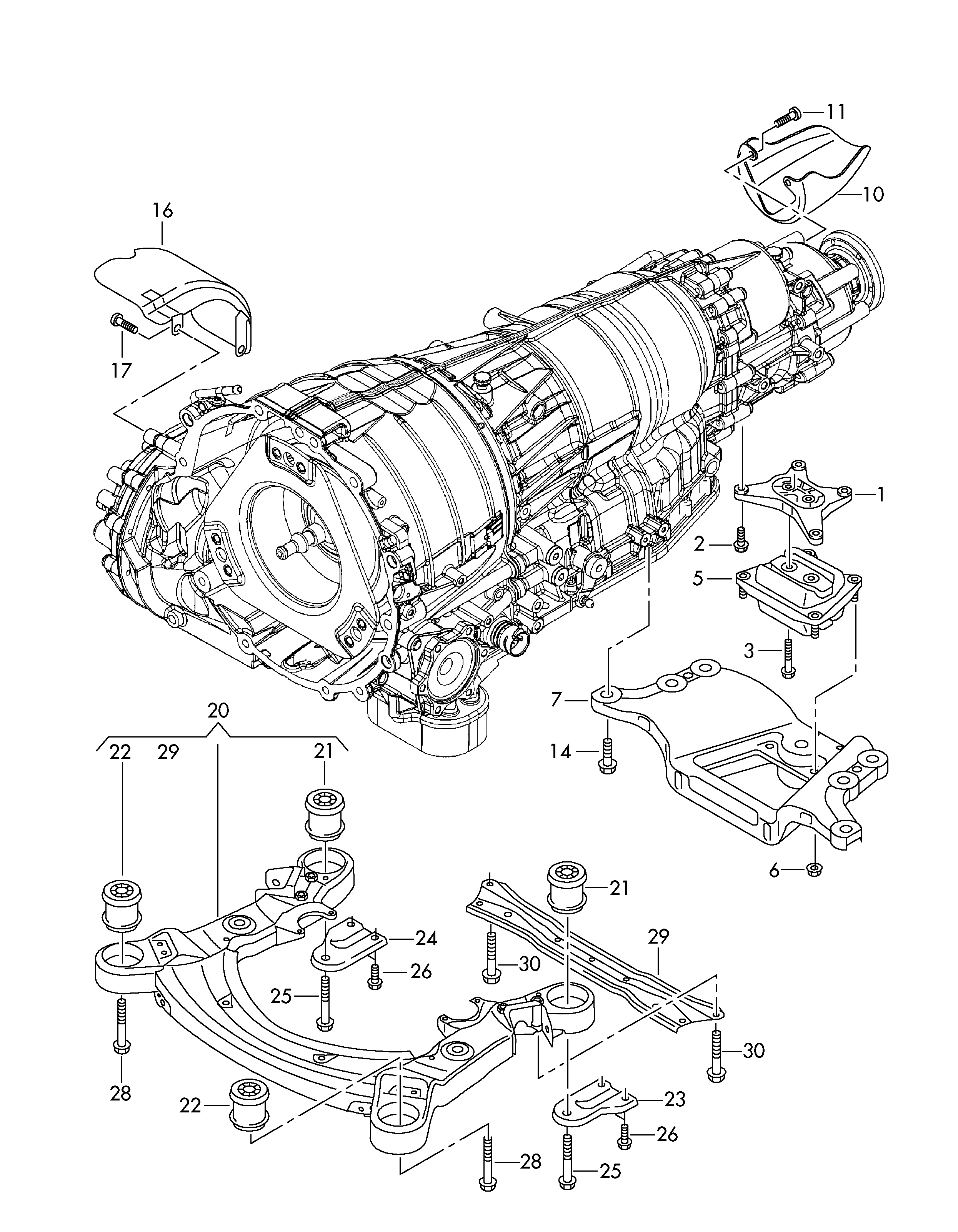 副车架; 用于发动机和
变速器的固定件; 用于六档自动变速器 - Audi A6/Avant(A6)  