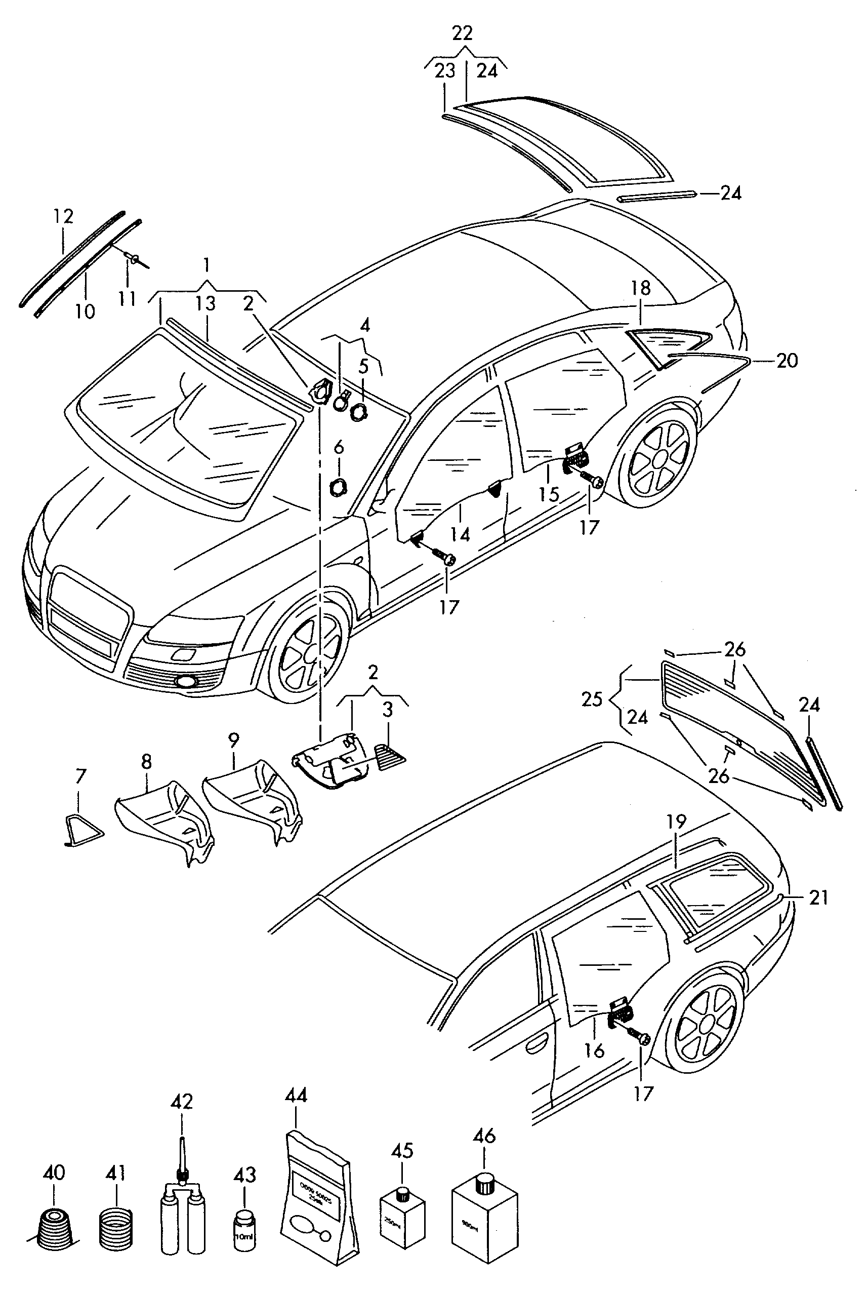 Scheibenwechsel; Klebe- und Dichtungsmaterial - Audi A6/S6/Avant quattro(A6Q)  